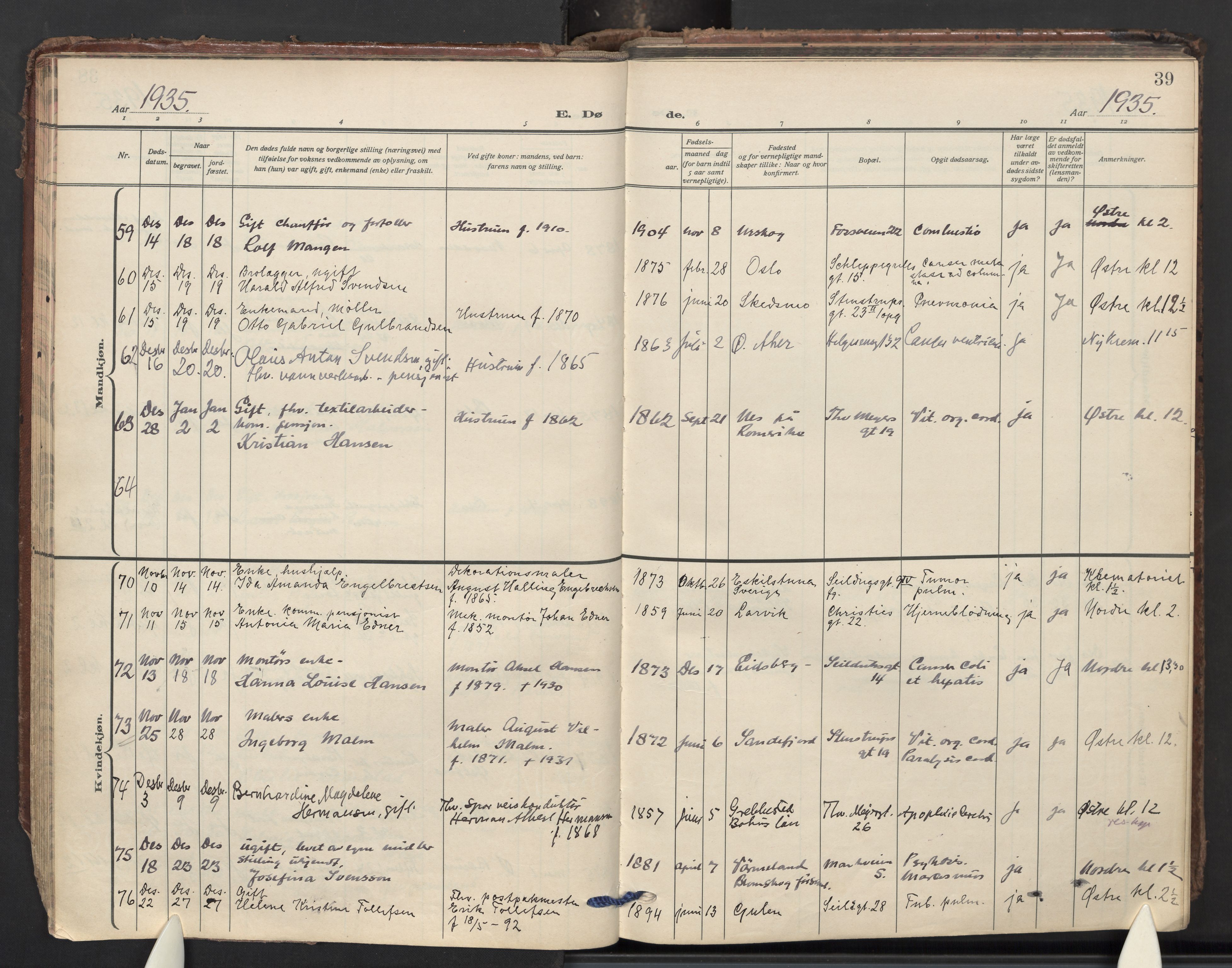 Paulus prestekontor Kirkebøker, AV/SAO-A-10871/F/Fa/L0029: Ministerialbok nr. 29, 1932-1954, s. 39