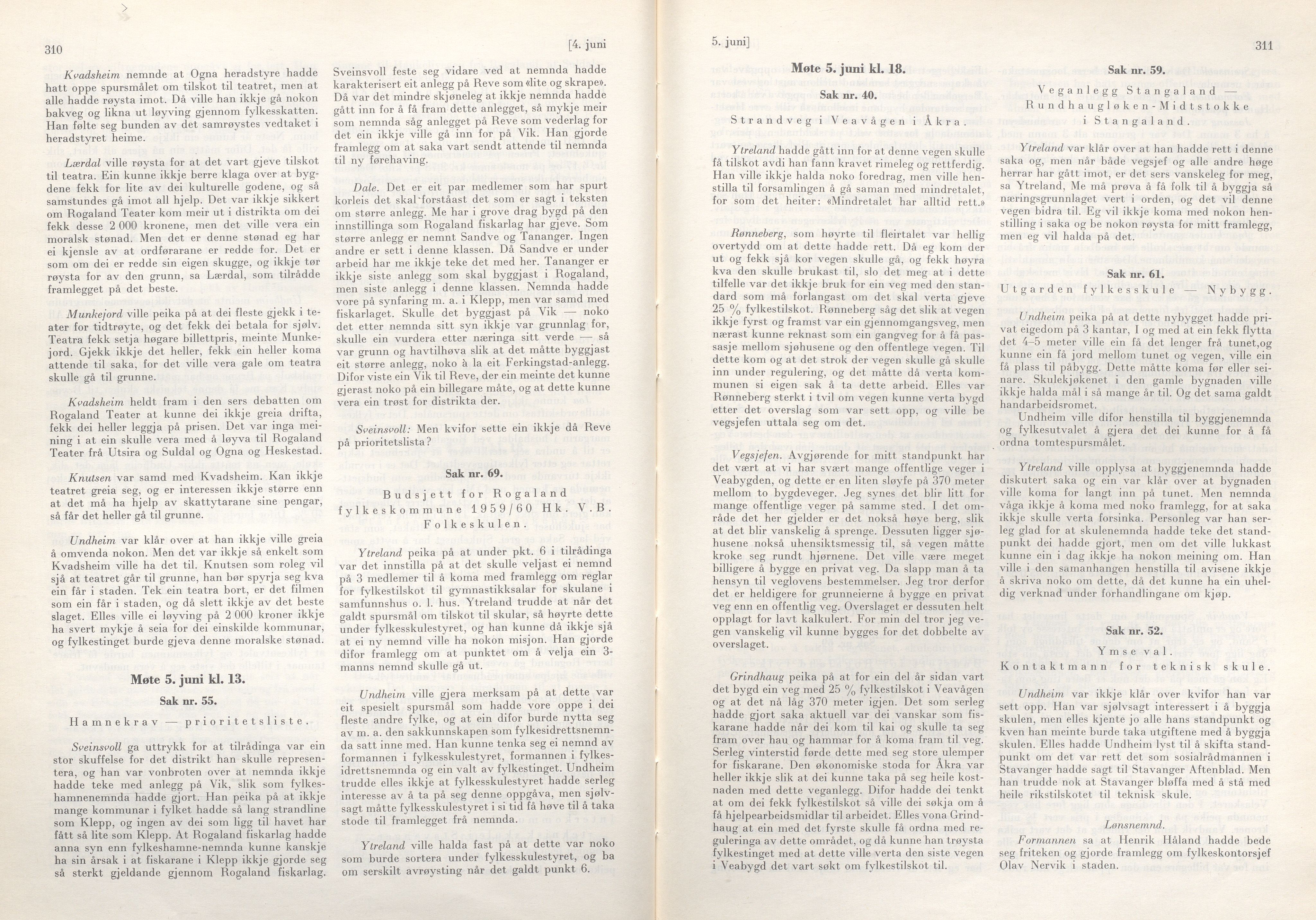 Rogaland fylkeskommune - Fylkesrådmannen , IKAR/A-900/A/Aa/Aaa/L0078: Møtebok , 1959, s. 310-311