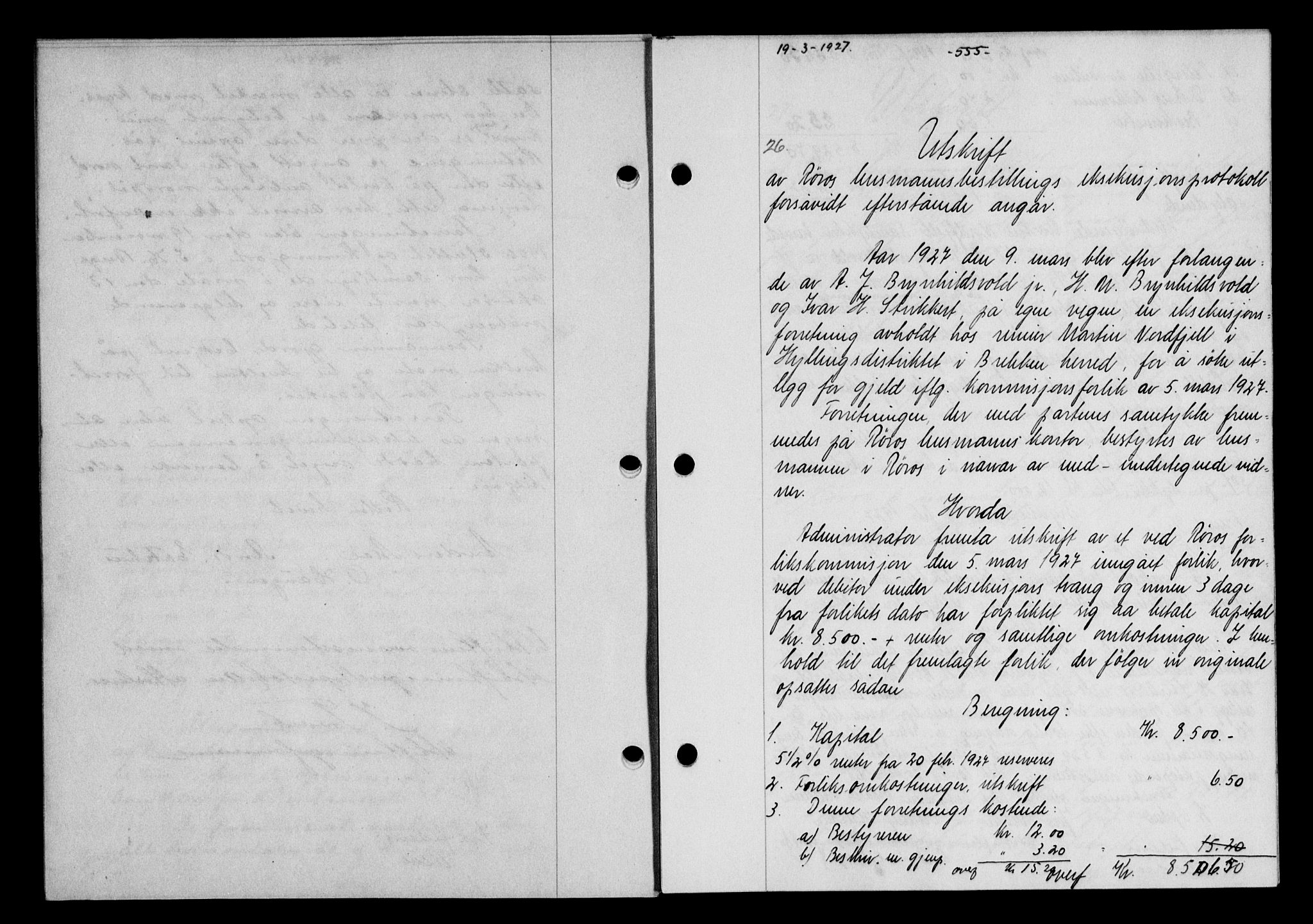 Gauldal sorenskriveri, SAT/A-0014/1/2/2C/L0035: Pantebok nr. 36, 1926-1927, s. 555, Tingl.dato: 19.03.1927