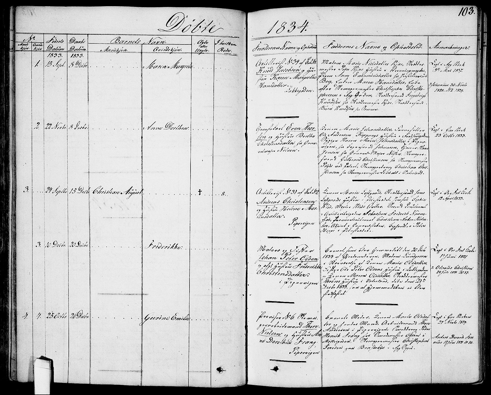 Garnisonsmenigheten Kirkebøker, SAO/A-10846/G/Ga/L0004: Klokkerbok nr. 4, 1828-1840, s. 103