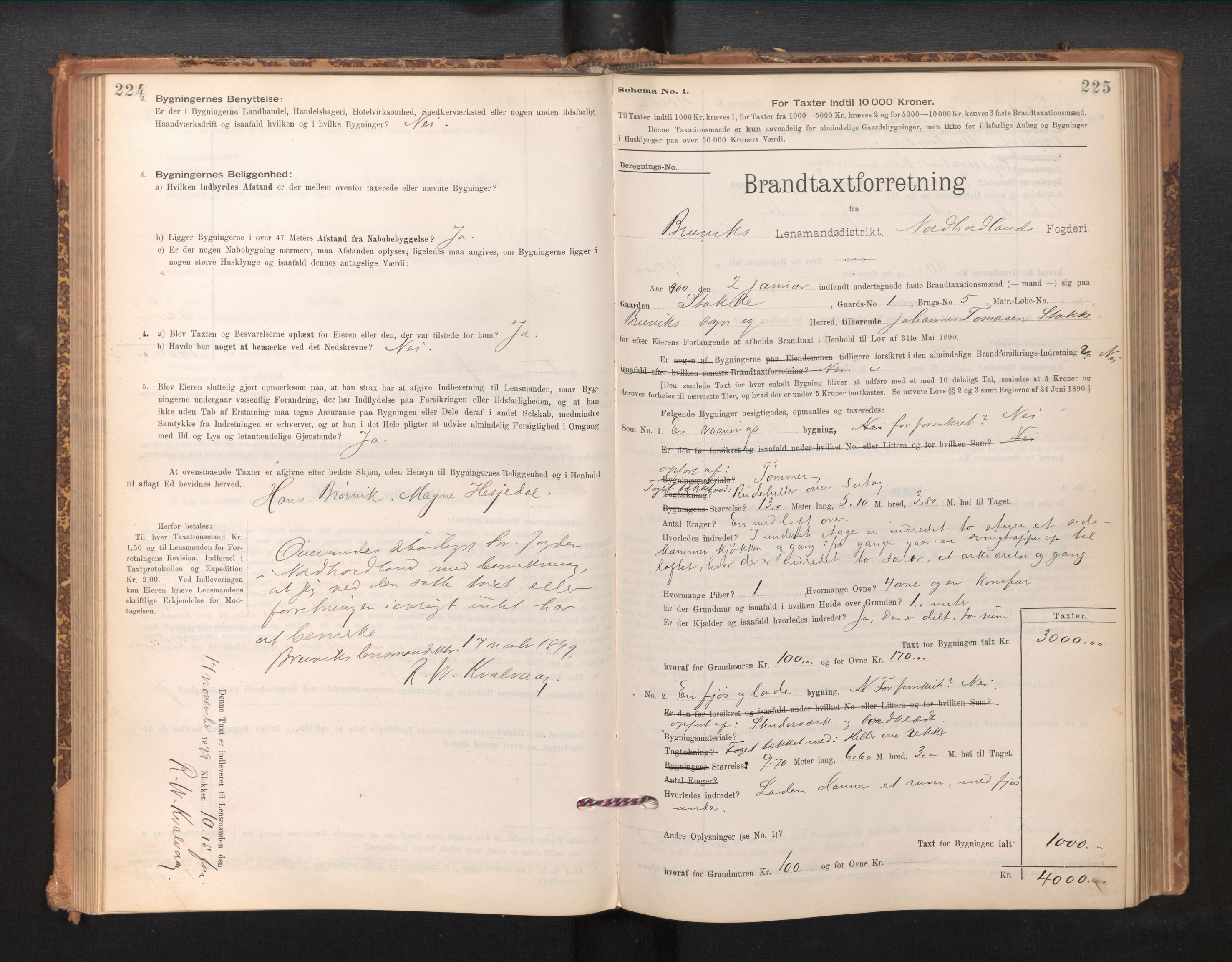 Lensmannen i Bruvik, SAB/A-31301/0012/L0006: Branntakstprotokoll, skjematakst, 1894-1906, s. 224-225