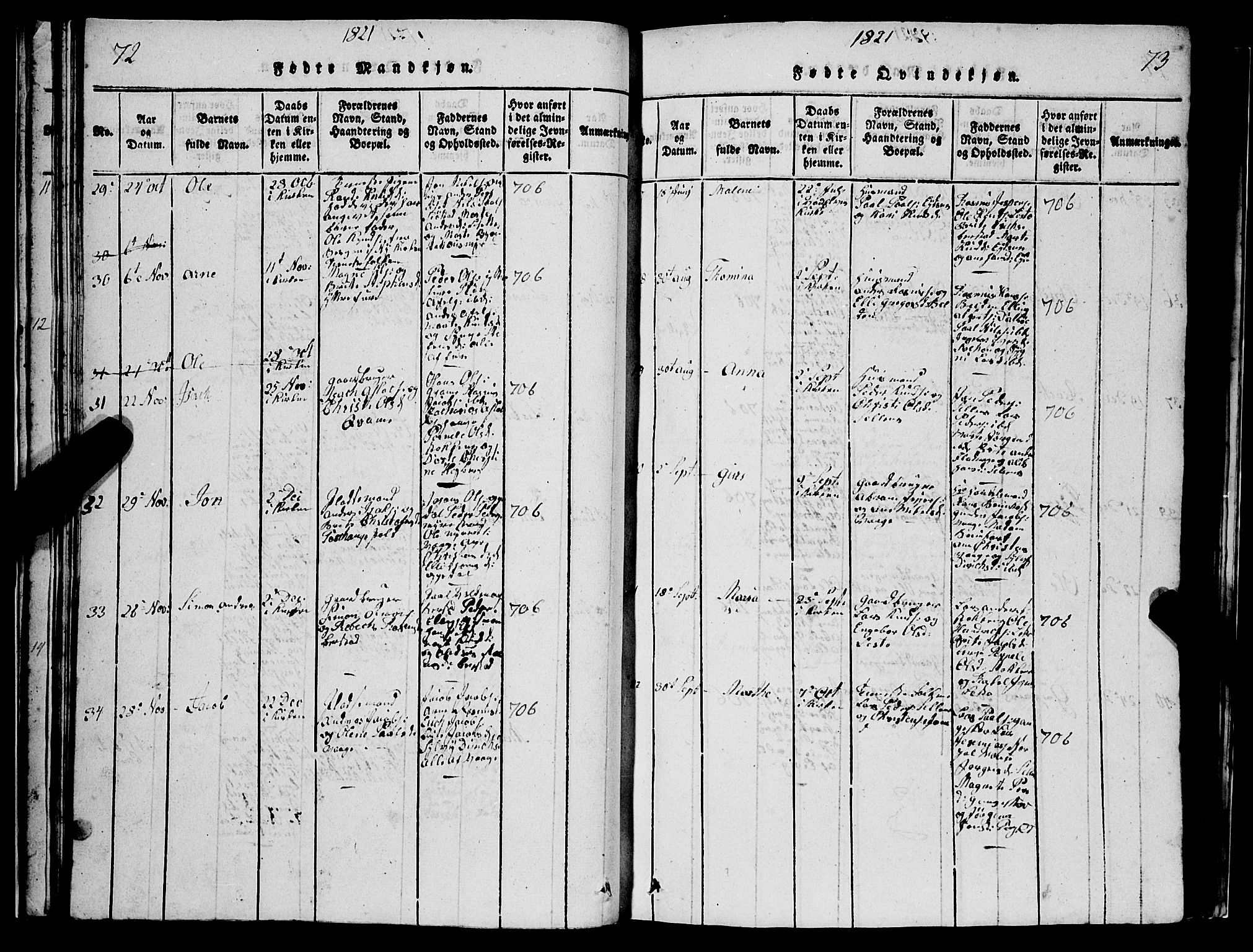 Selje sokneprestembete, AV/SAB-A-99938/H/Ha/Hab/Haba: Klokkerbok nr. A 1, 1816-1828, s. 72-73