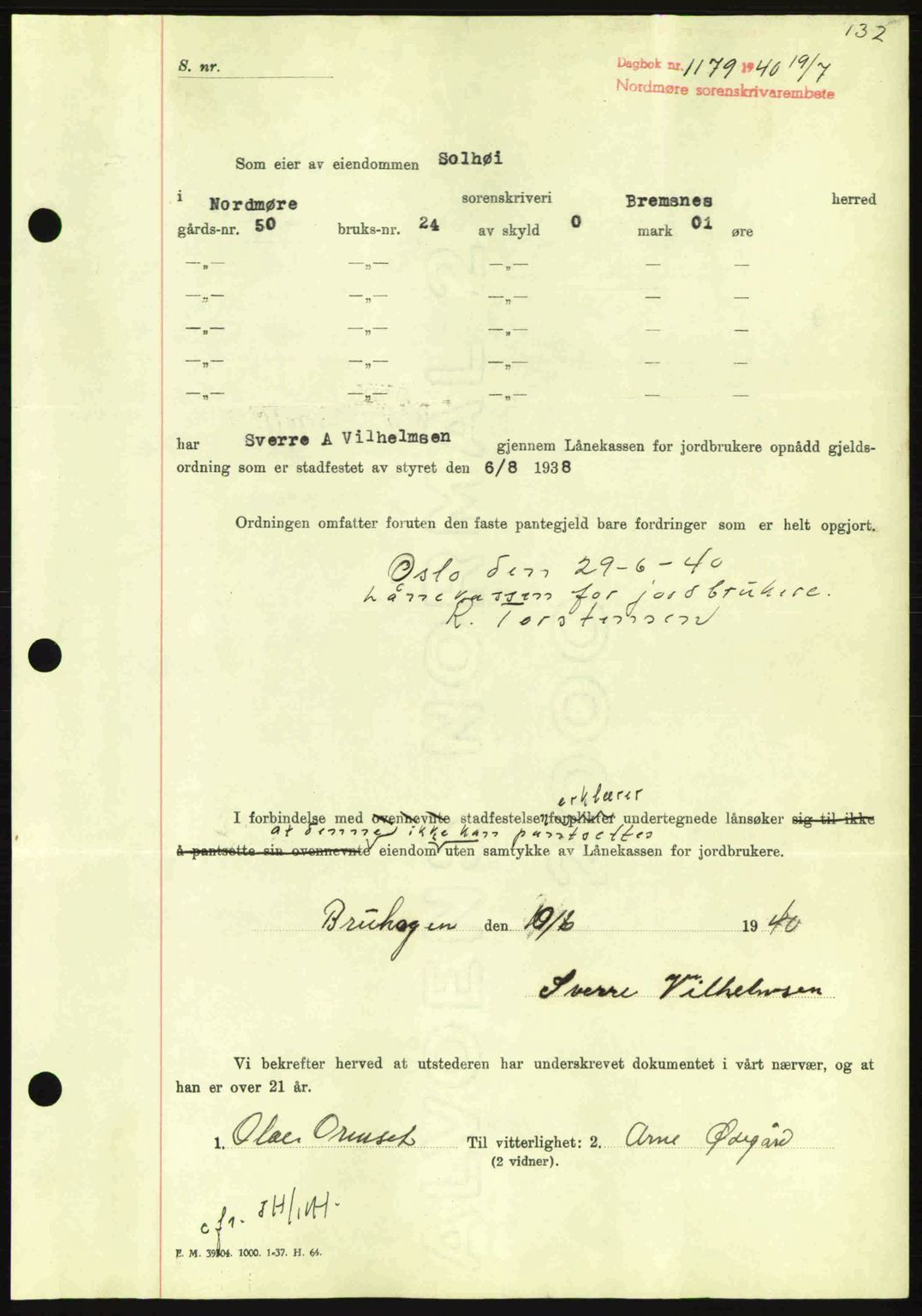 Nordmøre sorenskriveri, AV/SAT-A-4132/1/2/2Ca: Pantebok nr. B87, 1940-1941, Dagboknr: 1179/1940