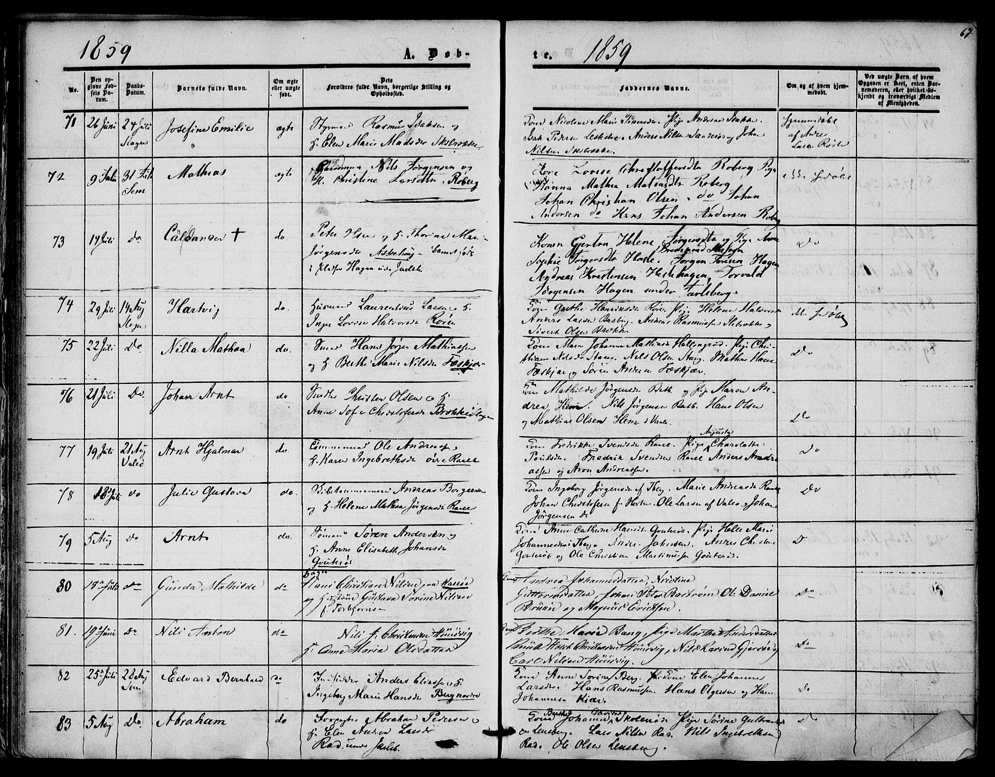 Sem kirkebøker, AV/SAKO-A-5/F/Fa/L0007: Ministerialbok nr. I 7, 1856-1865, s. 67
