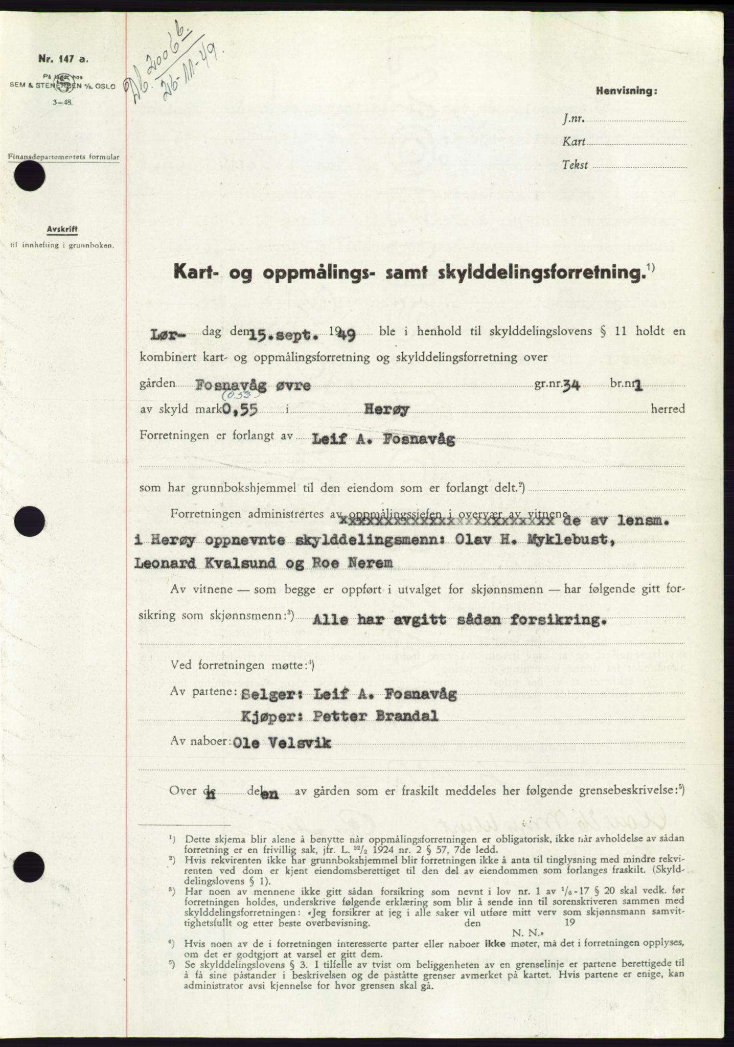 Søre Sunnmøre sorenskriveri, SAT/A-4122/1/2/2C/L0085: Pantebok nr. 11A, 1949-1949, Dagboknr: 2006/1949