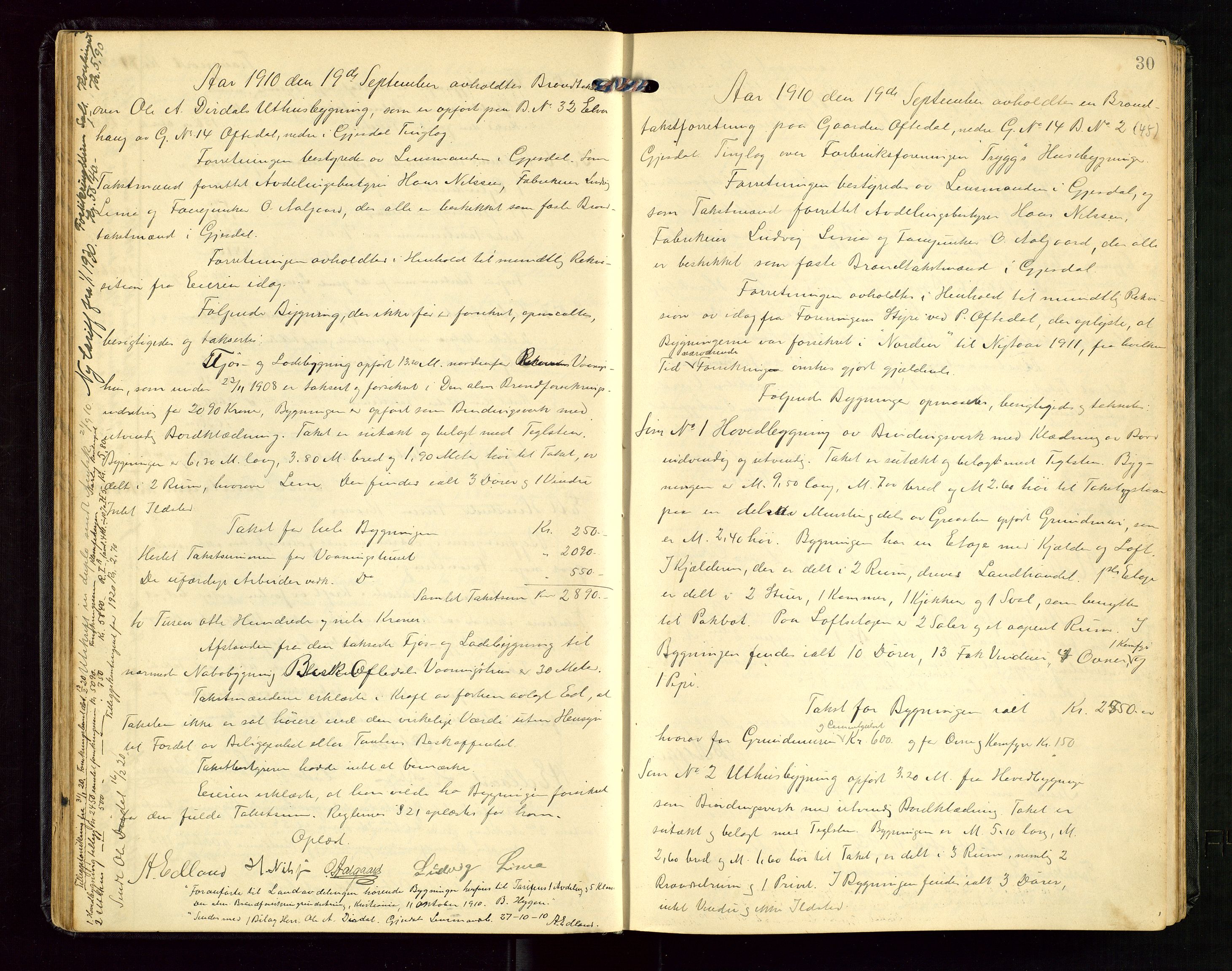Gjesdal lensmannskontor, AV/SAST-A-100441/Go/L0002: Branntakstprotokoll, 1907-1921, s. 29b-30a