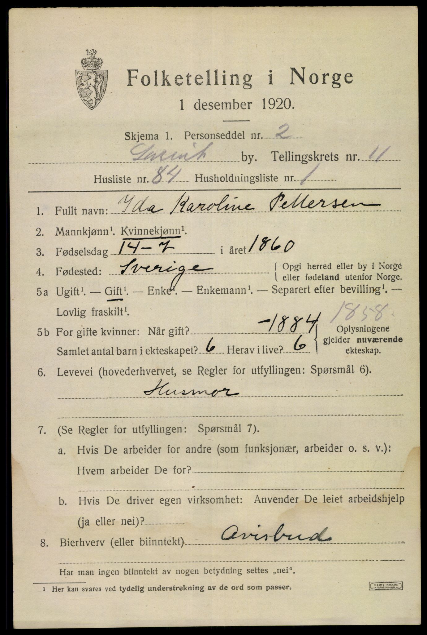 SAKO, Folketelling 1920 for 0707 Larvik kjøpstad, 1920, s. 30010