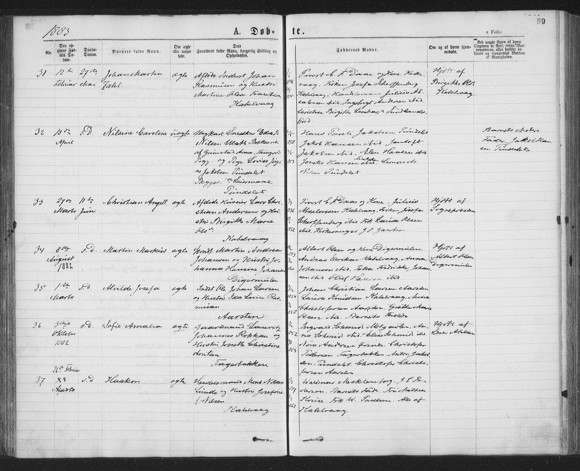 Ministerialprotokoller, klokkerbøker og fødselsregistre - Nordland, SAT/A-1459/874/L1058: Ministerialbok nr. 874A02, 1878-1883, s. 89