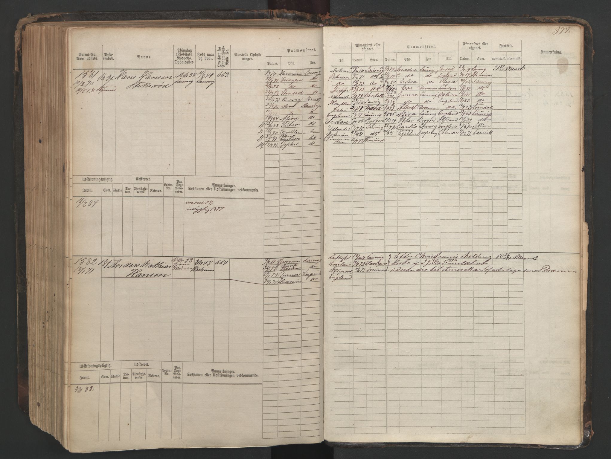 Larvik innrulleringskontor, AV/SAKO-A-787/F/Fc/L0003: Hovedrulle, 1868, s. 372