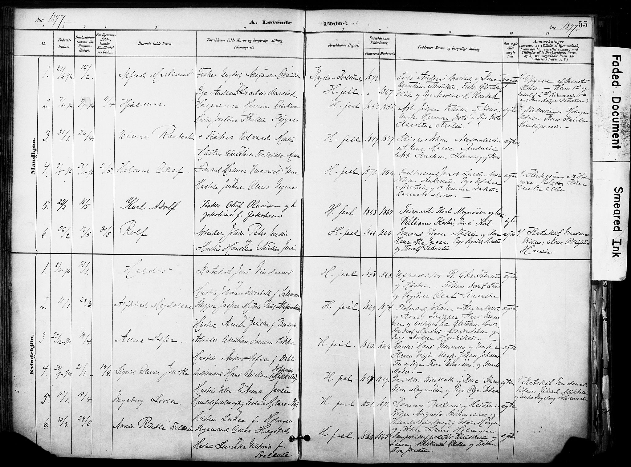 Hammerfest sokneprestkontor, AV/SATØ-S-1347/H/Ha/L0009.kirke: Ministerialbok nr. 9, 1889-1897, s. 55