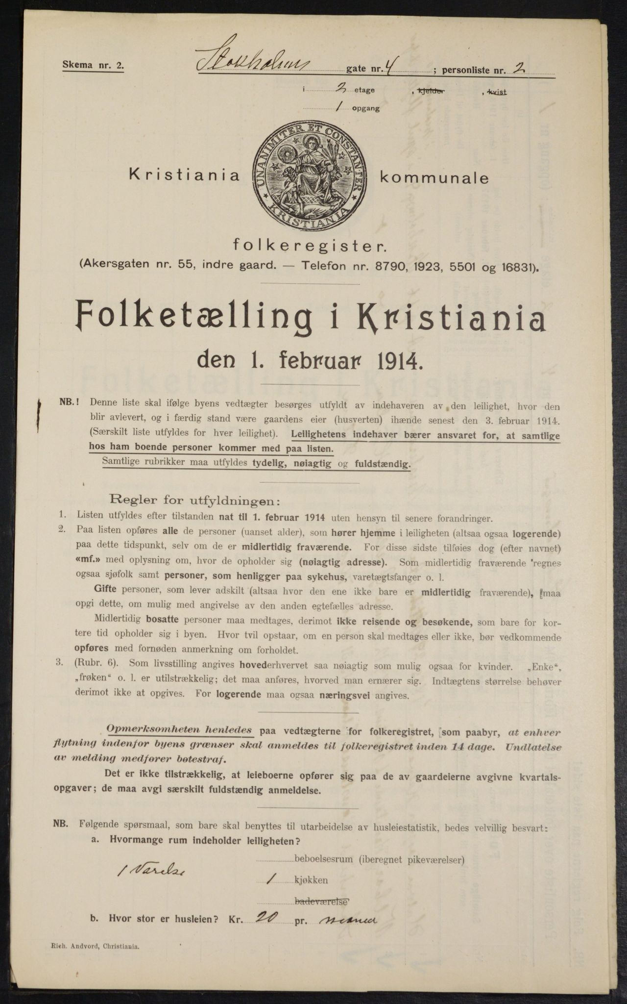 OBA, Kommunal folketelling 1.2.1914 for Kristiania, 1914, s. 103045