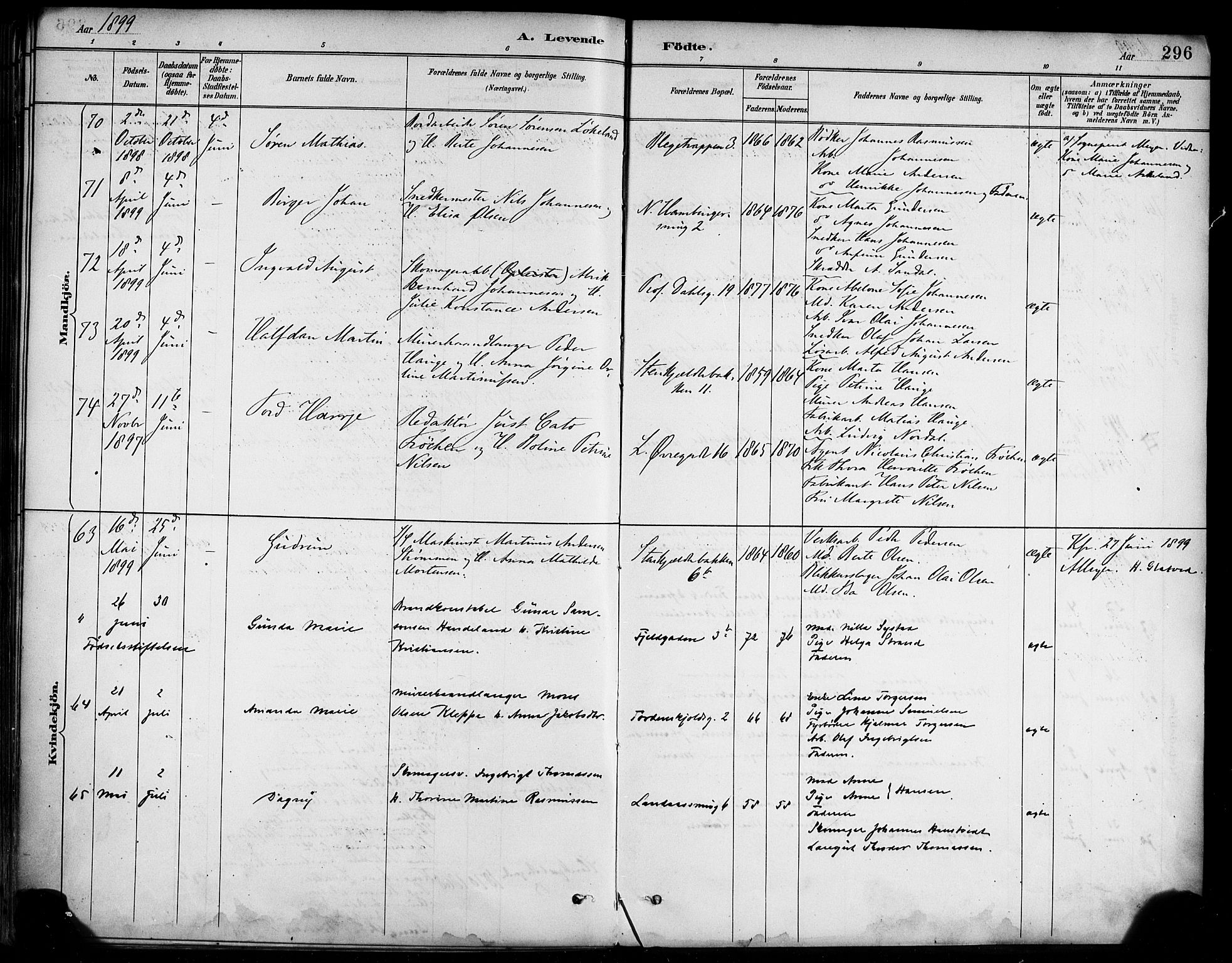 Korskirken sokneprestembete, AV/SAB-A-76101/H/Haa/L0022: Ministerialbok nr. B 8, 1889-1899, s. 296