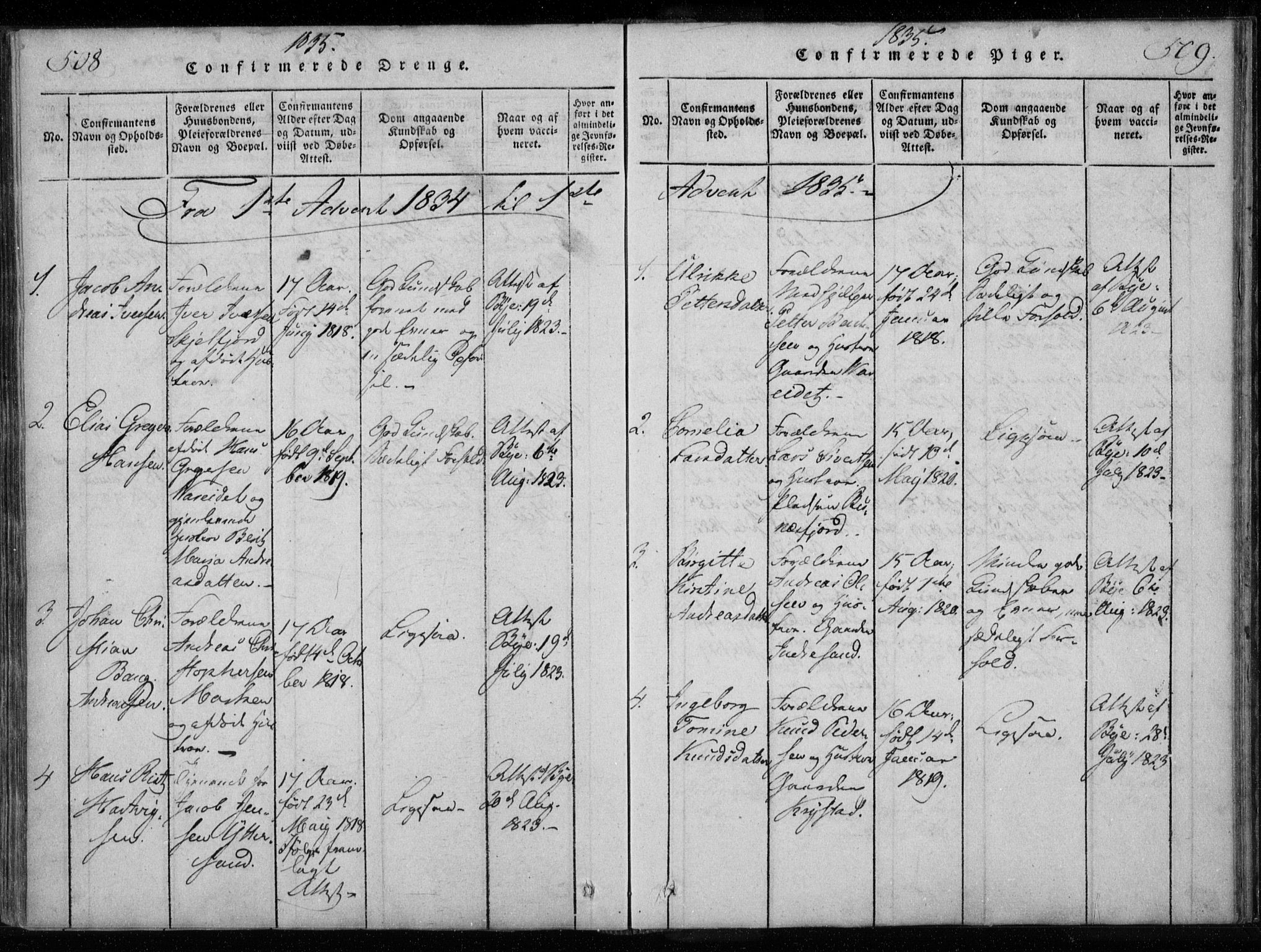 Ministerialprotokoller, klokkerbøker og fødselsregistre - Nordland, SAT/A-1459/885/L1201: Ministerialbok nr. 885A02, 1820-1837, s. 508-509