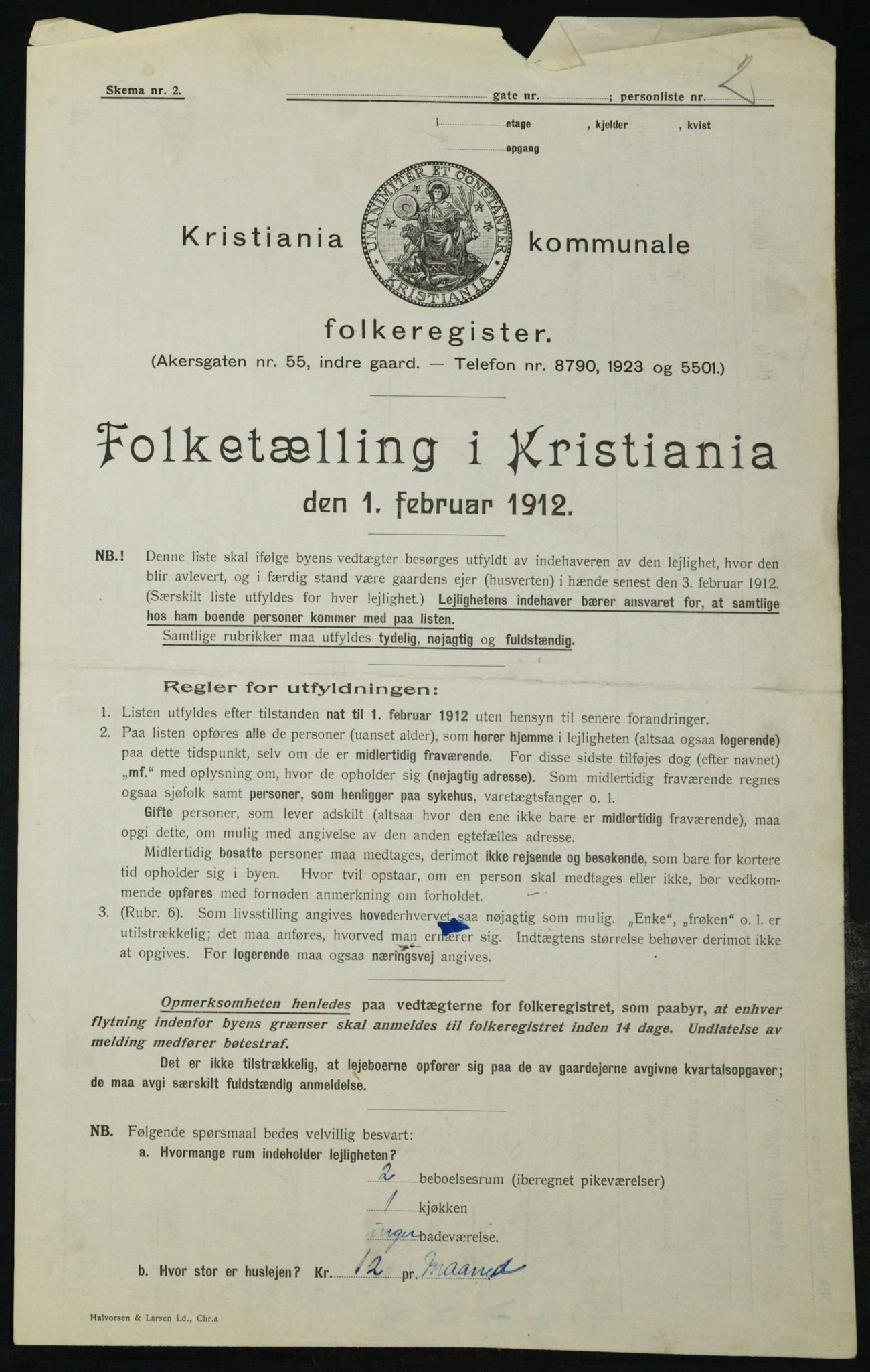 OBA, Kommunal folketelling 1.2.1912 for Kristiania, 1912, s. 116005