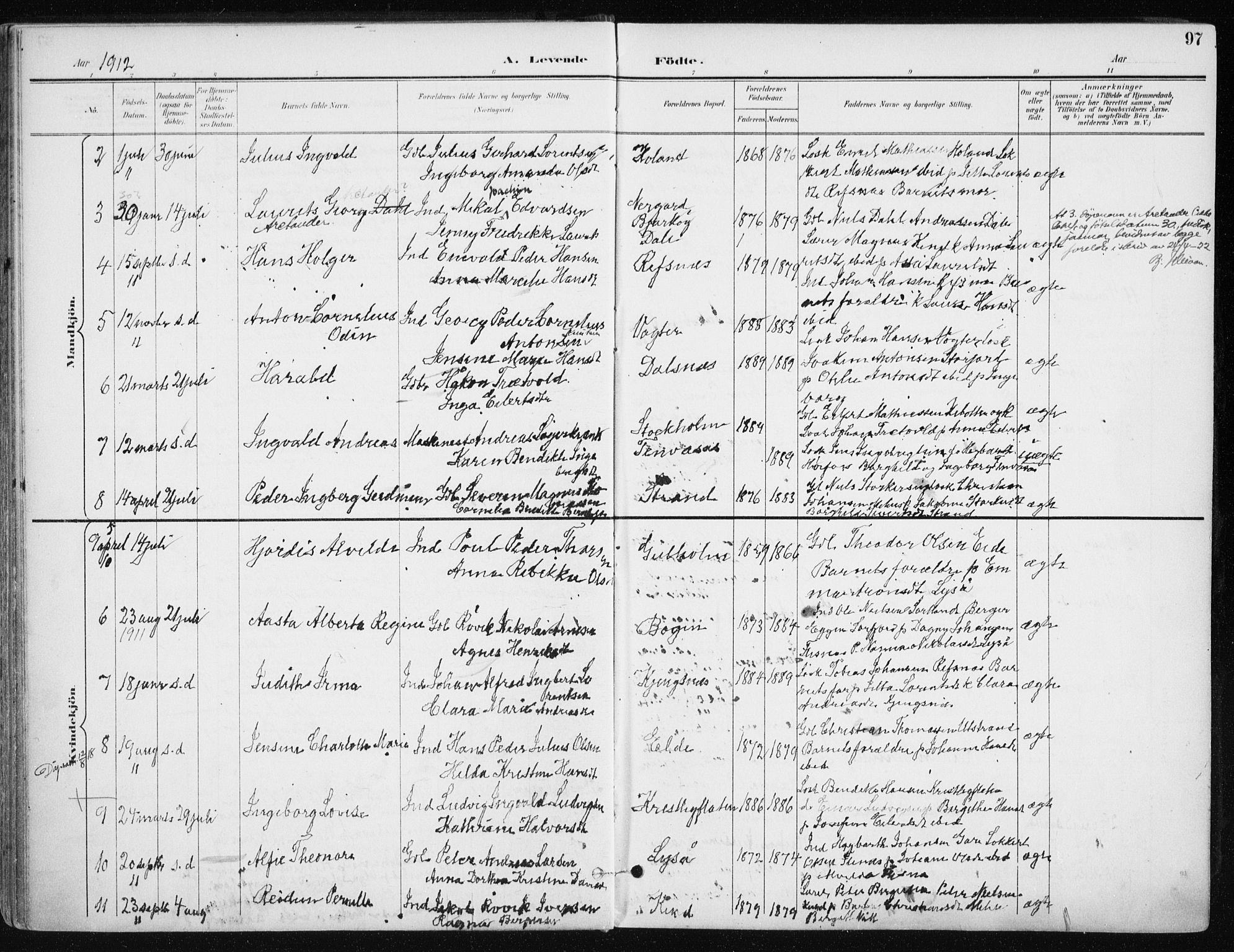 Kvæfjord sokneprestkontor, AV/SATØ-S-1323/G/Ga/Gaa/L0006kirke: Ministerialbok nr. 6, 1895-1914, s. 97
