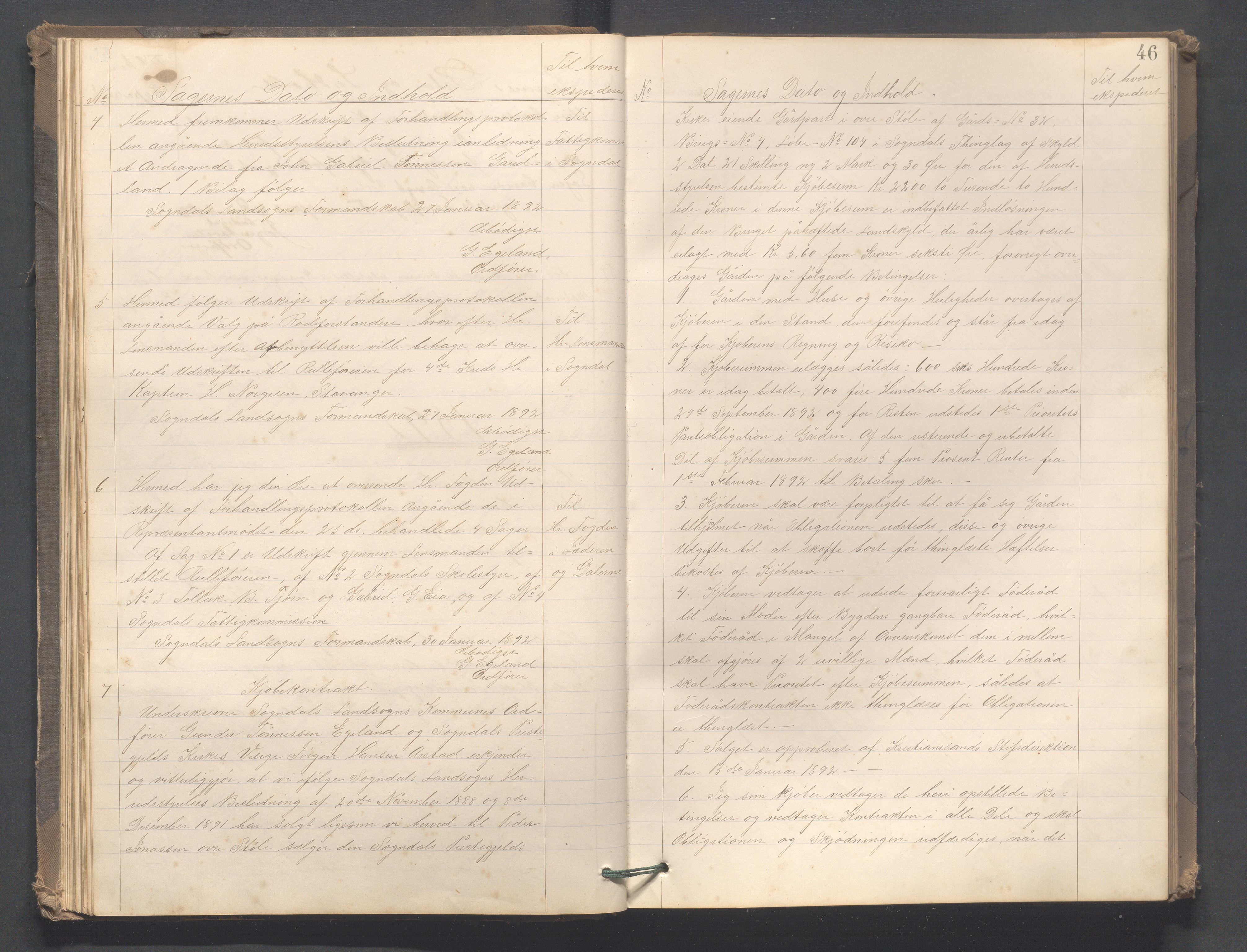 Sokndal kommune - Formannskapet/Sentraladministrasjonen, IKAR/K-101099/B/L0002: Kopibok, 1886-1904, s. 46