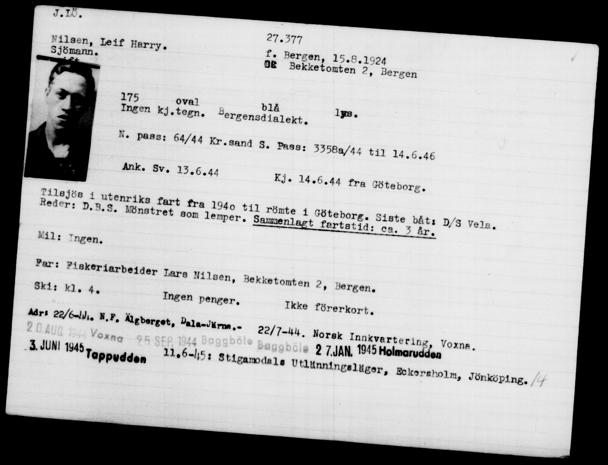 Utenriksstasjonene, Legasjonen i Stockholm, Flyktningkontoret, AV/RA-S-6753/V/Va/L0011: Kjesäterkartoteket, flyktninger med registreringsnr. 25300-28349, 1940-1945, s. 2201