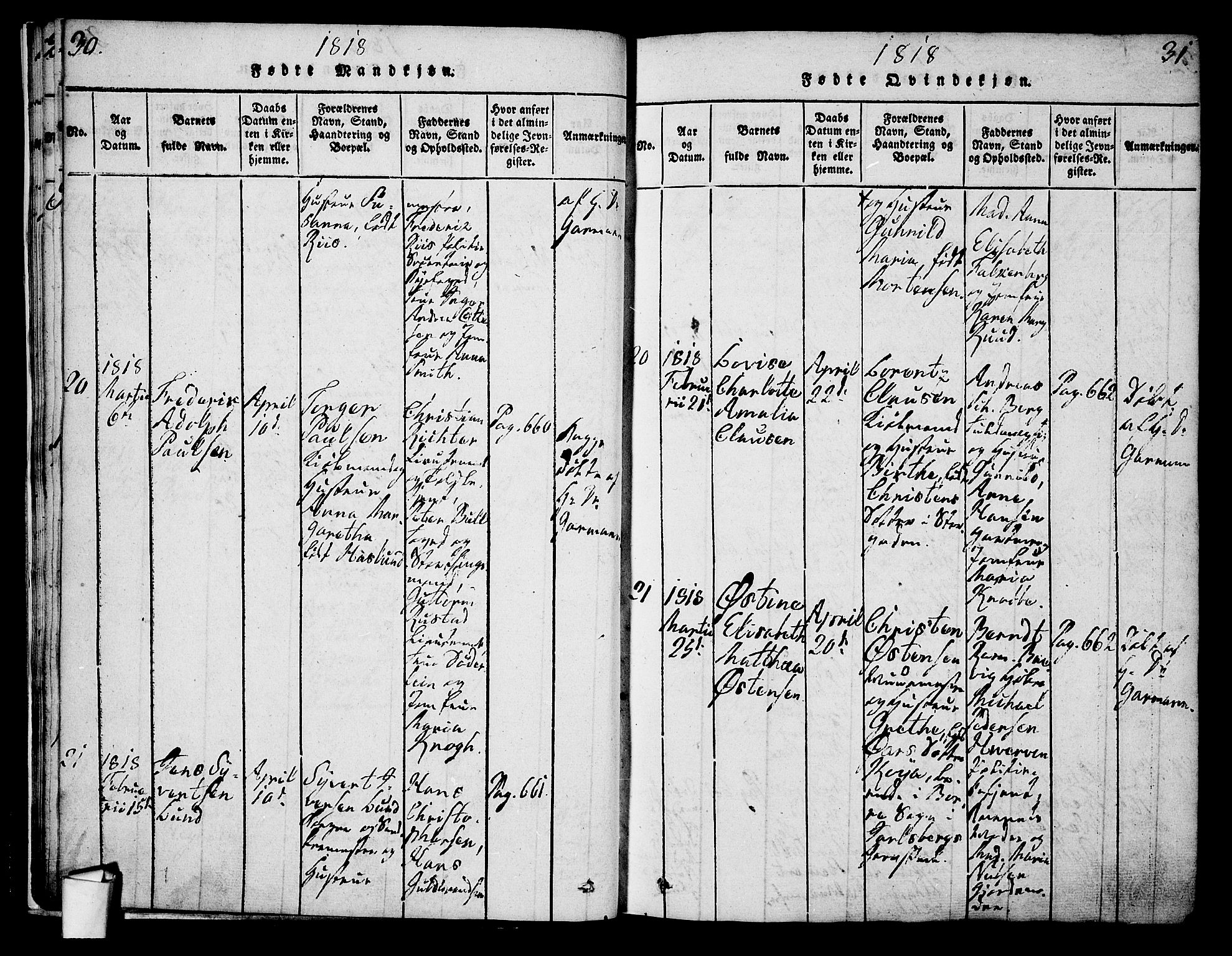 Oslo domkirke Kirkebøker, AV/SAO-A-10752/G/Ga/L0001: Klokkerbok nr. 1, 1817-1825, s. 30-31