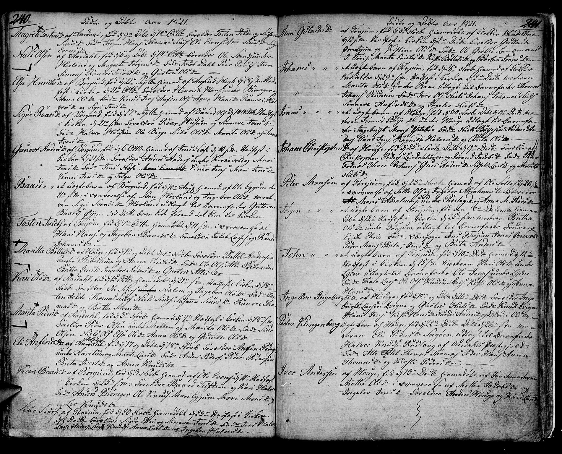 Lærdal sokneprestembete, AV/SAB-A-81201: Ministerialbok nr. A 4, 1805-1821, s. 240-241