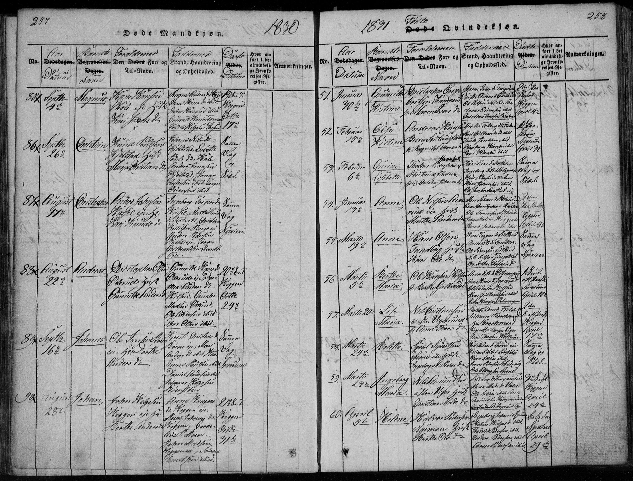 Modum kirkebøker, AV/SAKO-A-234/F/Fa/L0005: Ministerialbok nr. 5, 1824-1841, s. 257-258