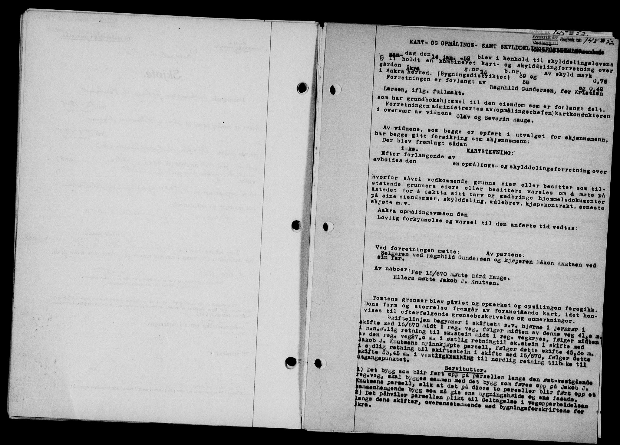 Karmsund sorenskriveri, SAST/A-100311/01/II/IIB/L0104: Pantebok nr. 84A, 1951-1952, Dagboknr: 143/1952