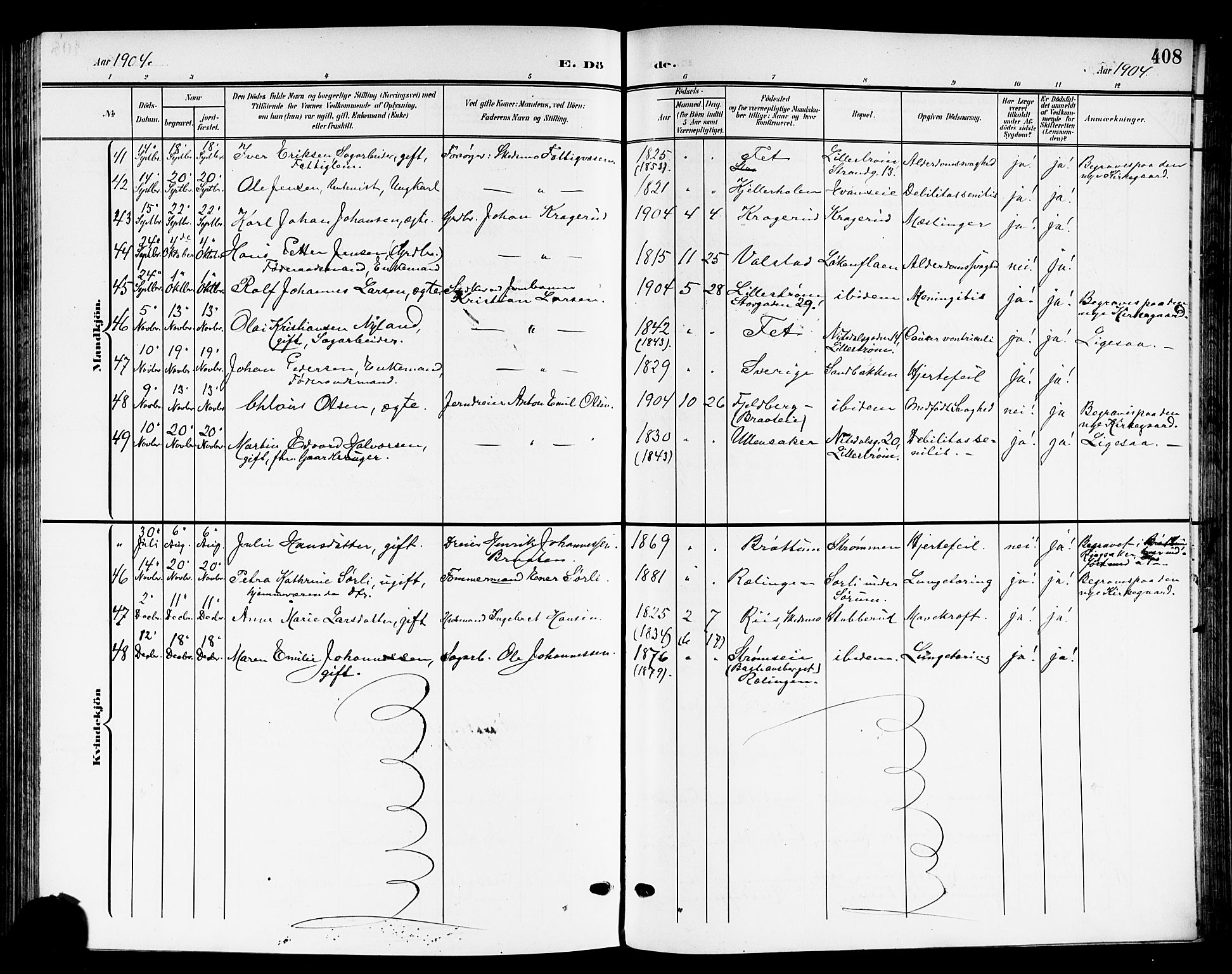 Skedsmo prestekontor Kirkebøker, AV/SAO-A-10033a/G/Ga/L0005b: Klokkerbok nr. I 5B, 1902-1911, s. 408