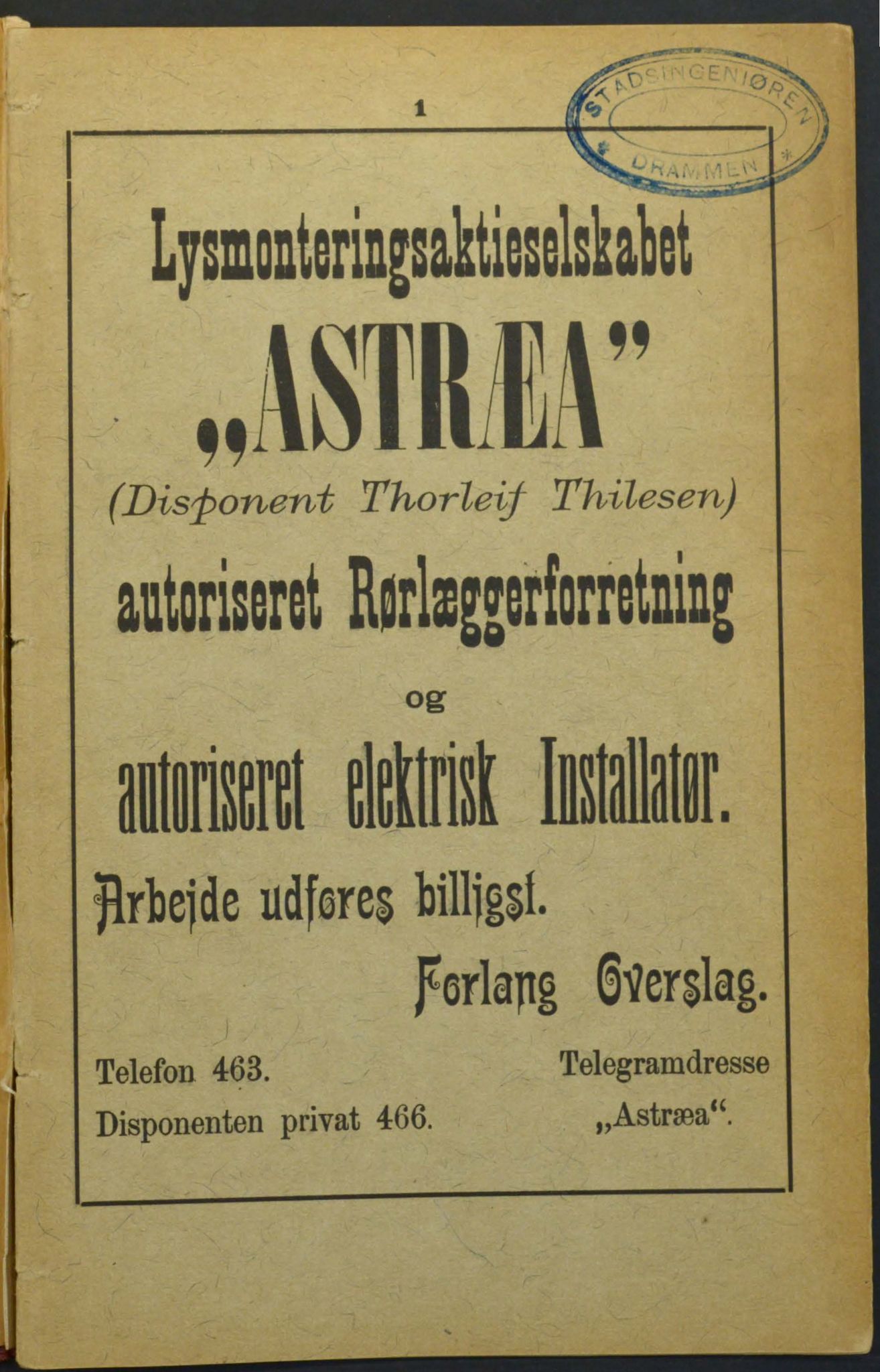Drammen adressebok, DRMK/-, 1904-1905, s. 1