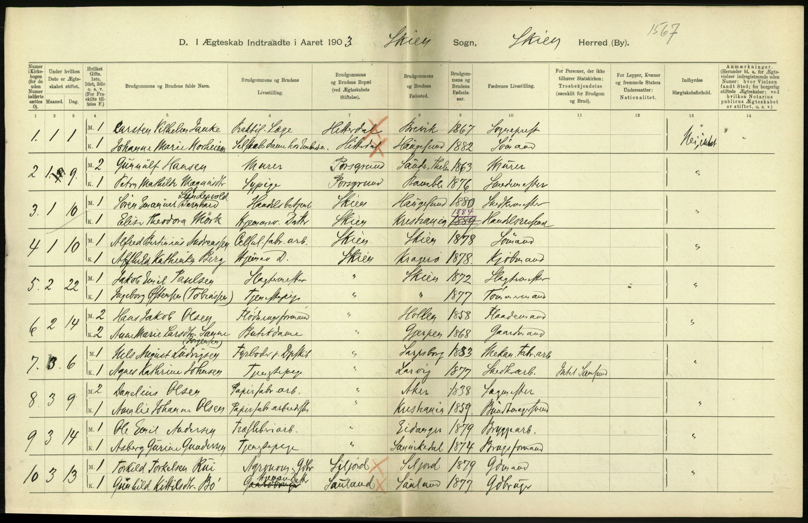 Statistisk sentralbyrå, Sosiodemografiske emner, Befolkning, AV/RA-S-2228/D/Df/Dfa/Dfaa/L0009: Bratsberg amt: Fødte, gifte, døde, 1903, s. 476