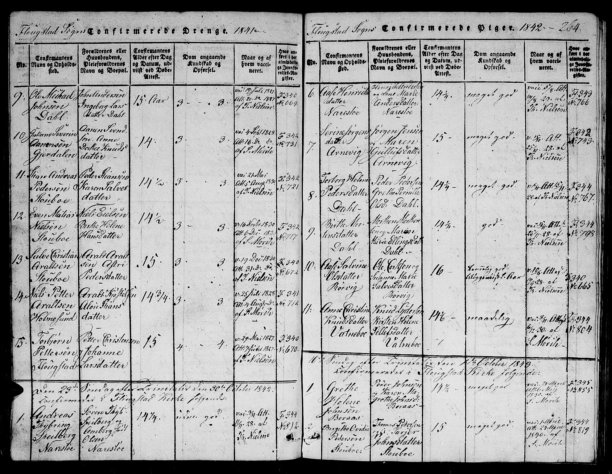Dypvåg sokneprestkontor, SAK/1111-0007/F/Fb/Fbb/L0001: Klokkerbok nr. B 1, 1816-1850, s. 264