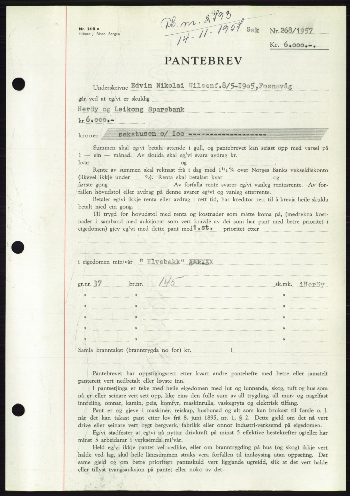 Søre Sunnmøre sorenskriveri, AV/SAT-A-4122/1/2/2C/L0130: Pantebok nr. 18B, 1957-1958, Dagboknr: 2793/1957
