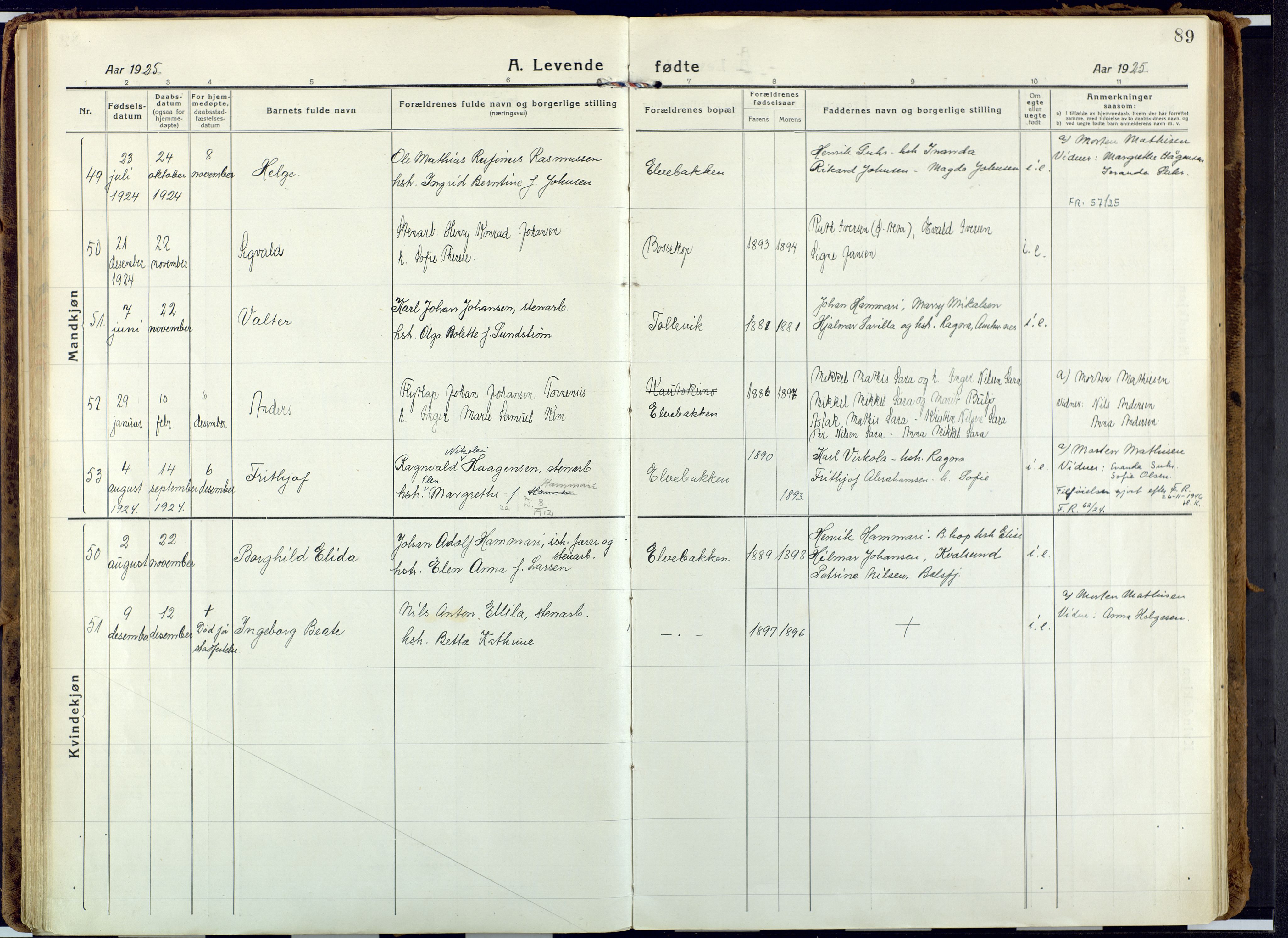 Alta sokneprestkontor, AV/SATØ-S-1338/H/Ha: Ministerialbok nr. 6, 1918-1931, s. 89