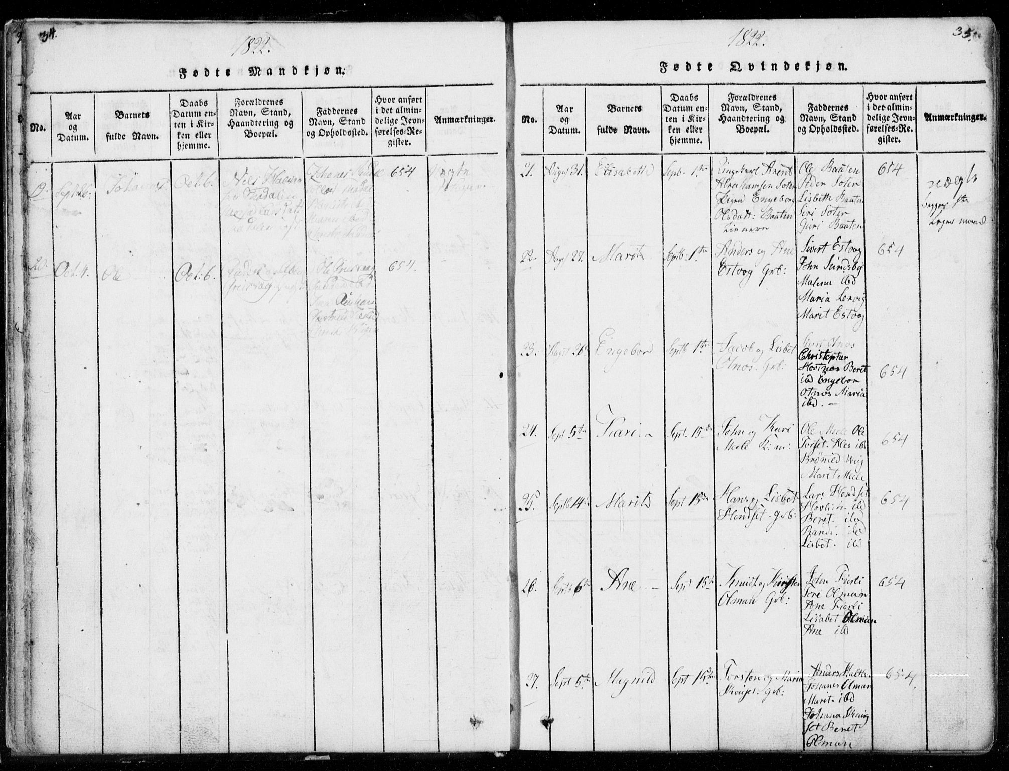 Ministerialprotokoller, klokkerbøker og fødselsregistre - Møre og Romsdal, AV/SAT-A-1454/578/L0903: Ministerialbok nr. 578A02, 1819-1838, s. 34-35