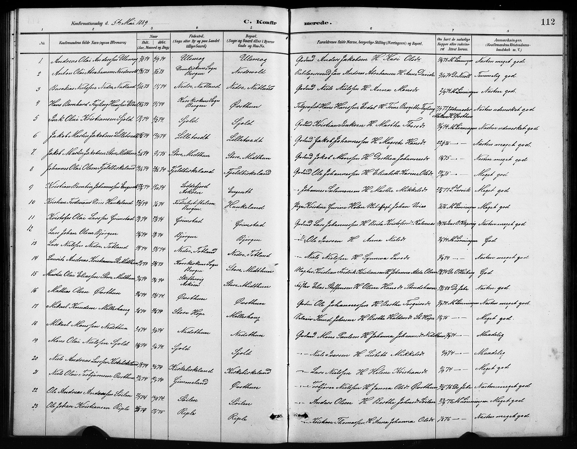 Birkeland Sokneprestembete, AV/SAB-A-74601/H/Hab: Klokkerbok nr. A 4, 1888-1897, s. 112