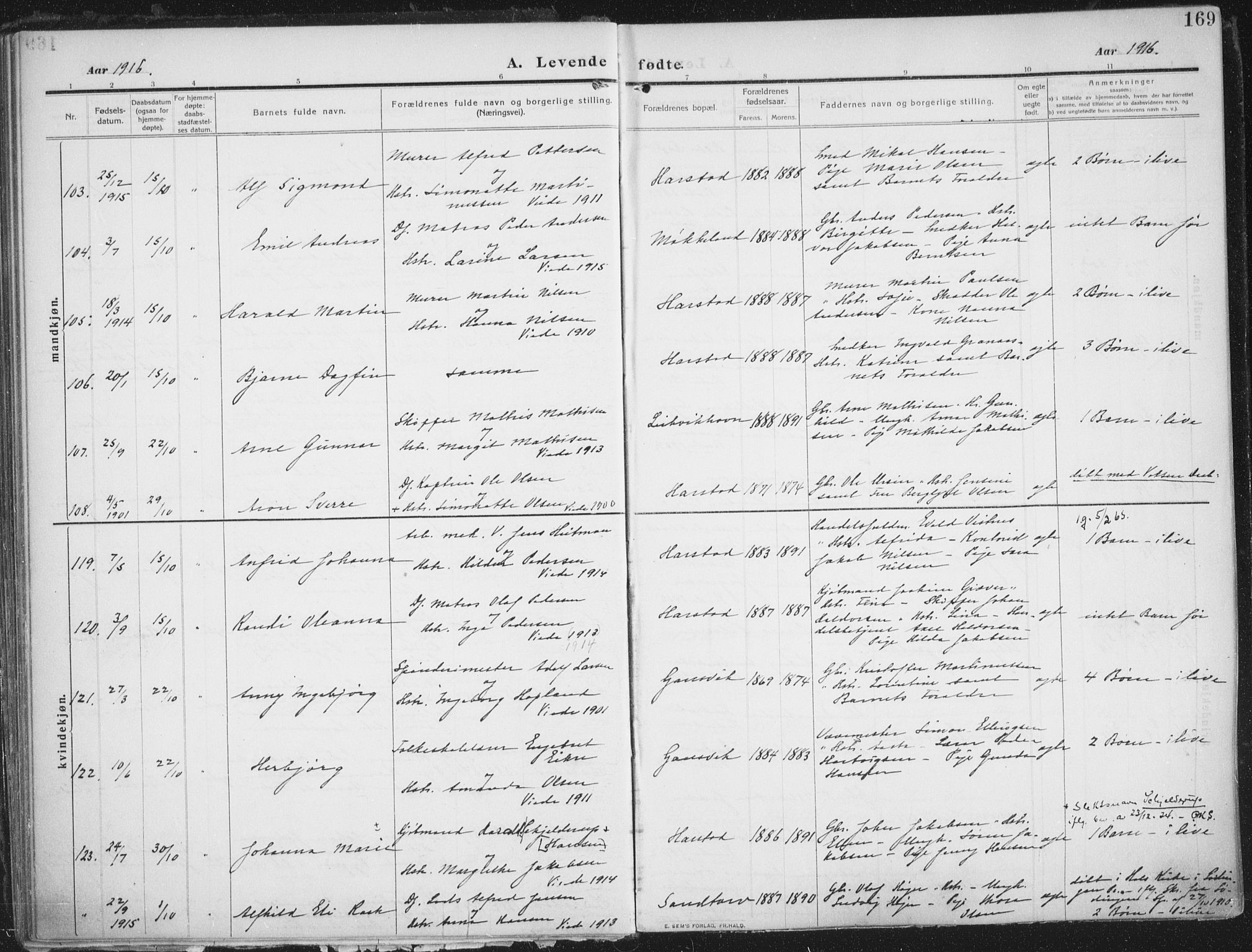 Trondenes sokneprestkontor, AV/SATØ-S-1319/H/Ha/L0018kirke: Ministerialbok nr. 18, 1909-1918, s. 169