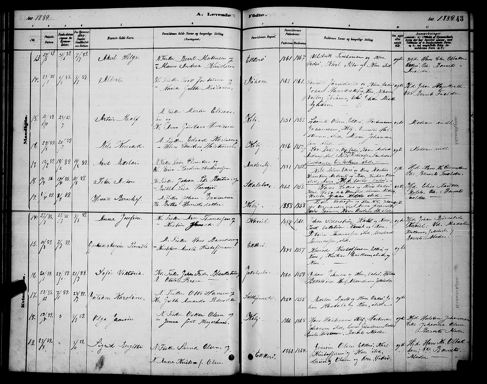 Vadsø sokneprestkontor, AV/SATØ-S-1325/H/Hb/L0003klokker: Klokkerbok nr. 3, 1881-1901, s. 43
