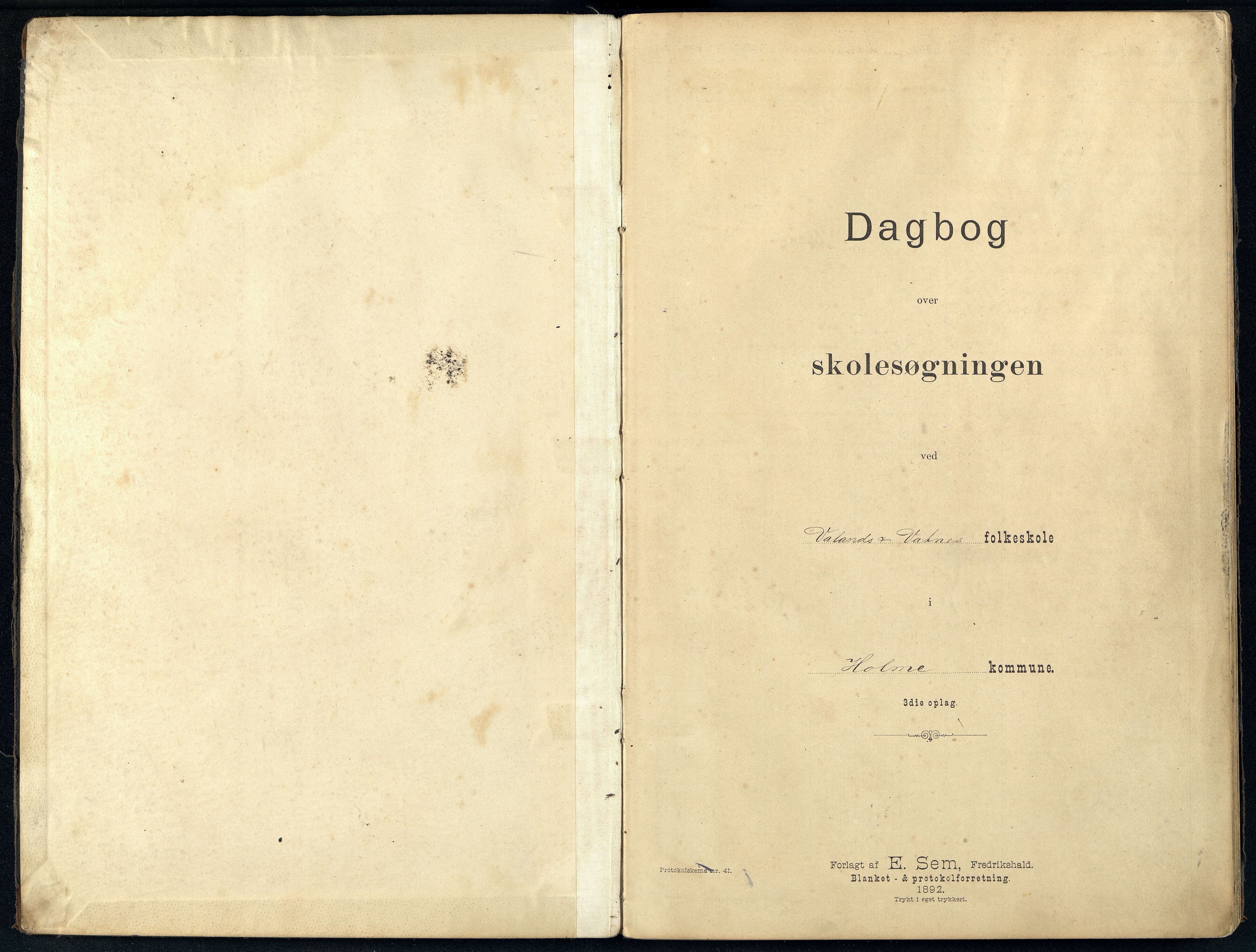 Holum kommune - Valand Skole, ARKSOR/1002HO552/I/L0003: Dagbok, 1893-1913