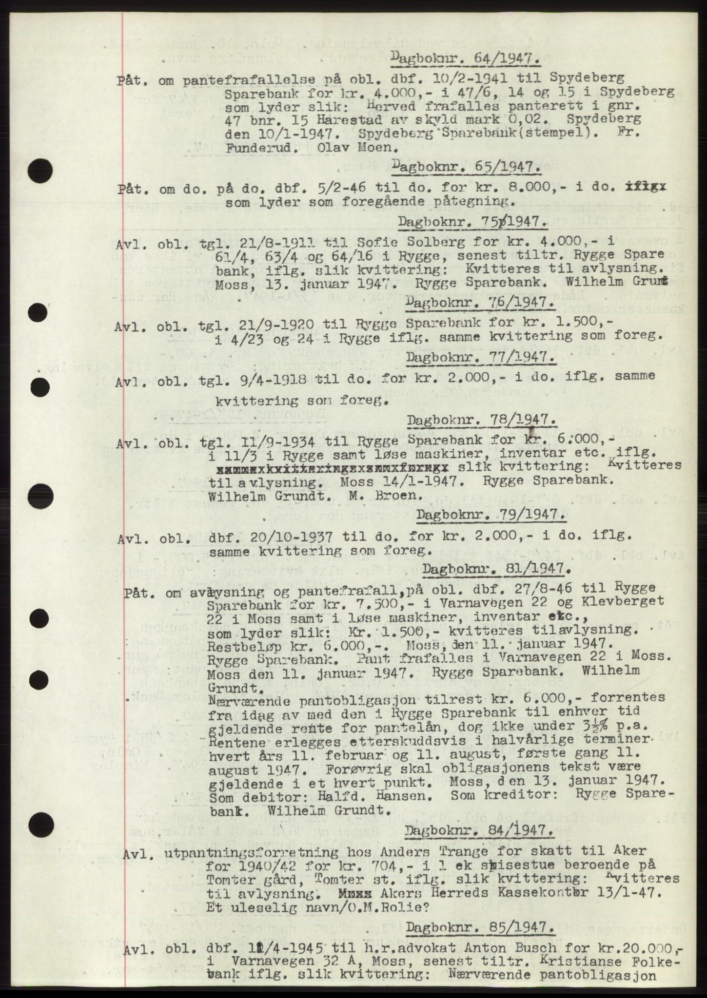 Moss sorenskriveri, SAO/A-10168: Pantebok nr. C10, 1938-1950, Dagboknr: 64/1947
