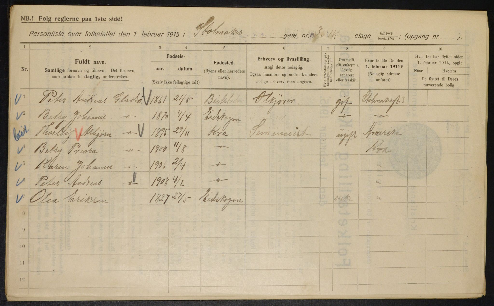 OBA, Kommunal folketelling 1.2.1915 for Kristiania, 1915, s. 102716