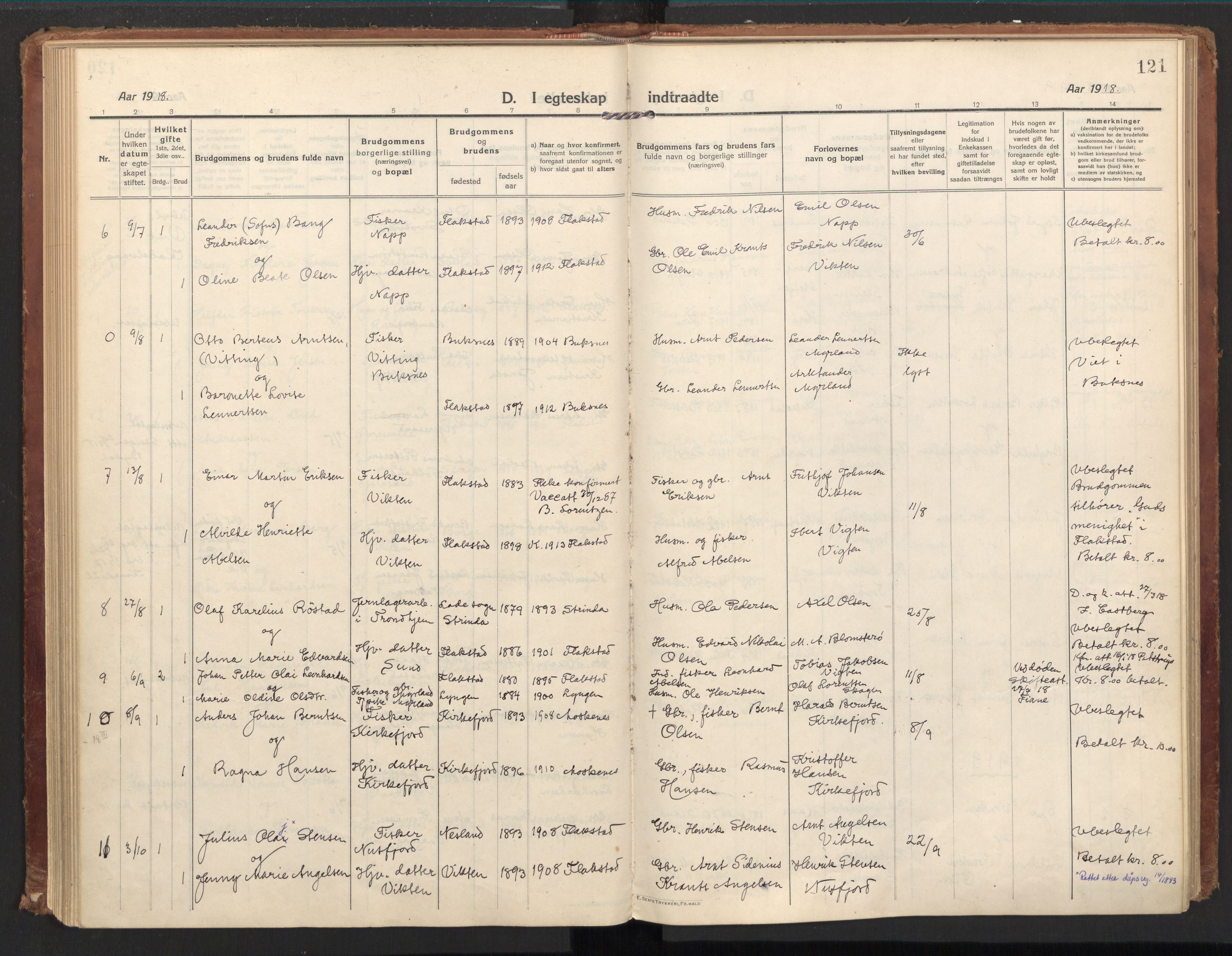 Ministerialprotokoller, klokkerbøker og fødselsregistre - Nordland, AV/SAT-A-1459/885/L1210: Ministerialbok nr. 885A10, 1916-1926, s. 121