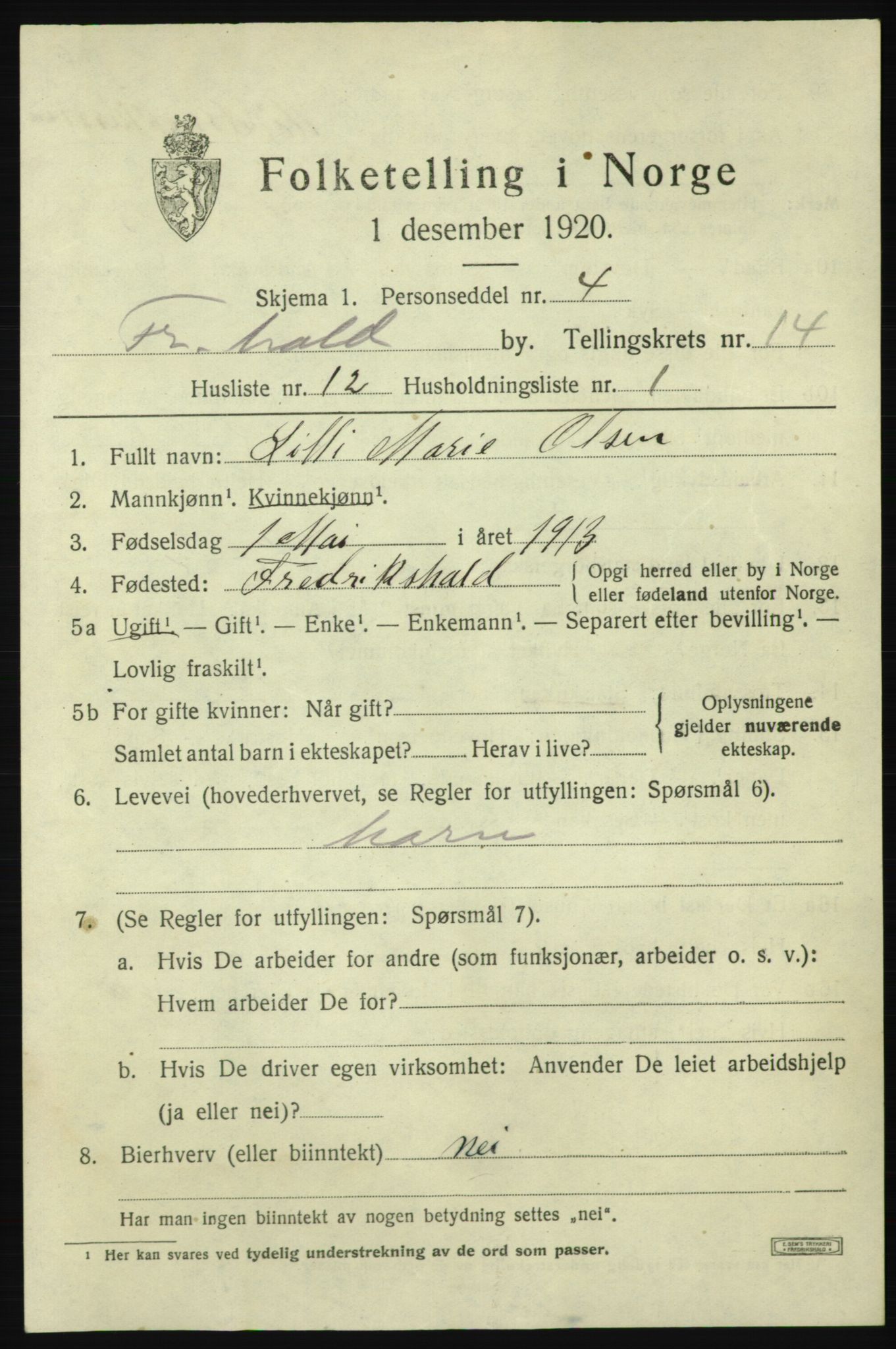 SAO, Folketelling 1920 for 0101 Fredrikshald kjøpstad, 1920, s. 22483