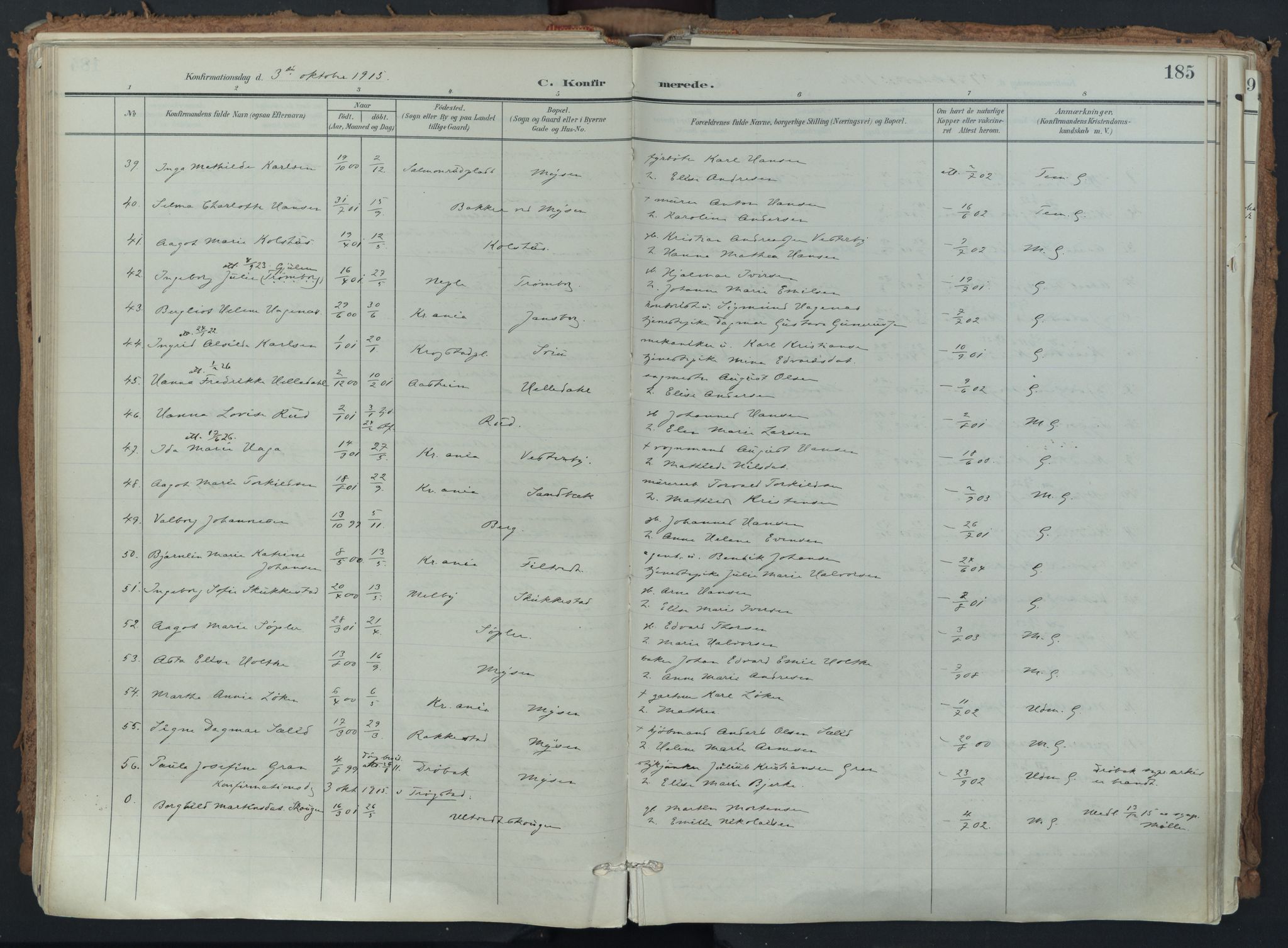 Eidsberg prestekontor Kirkebøker, AV/SAO-A-10905/F/Fa/L0014: Ministerialbok nr. I 14, 1902-1919, s. 185