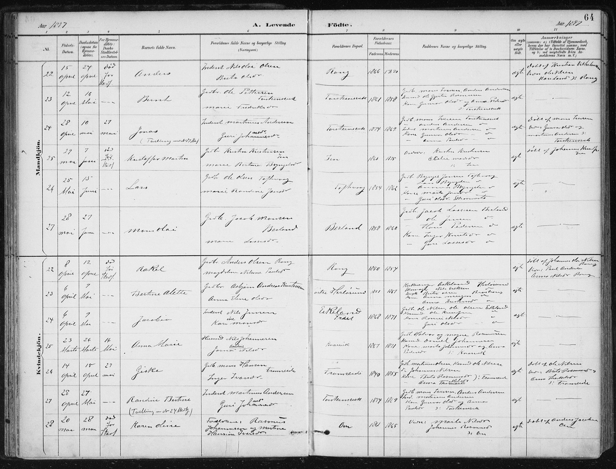Herdla Sokneprestembete, AV/SAB-A-75701/H/Haa: Ministerialbok nr. A 4, 1891-1905, s. 64