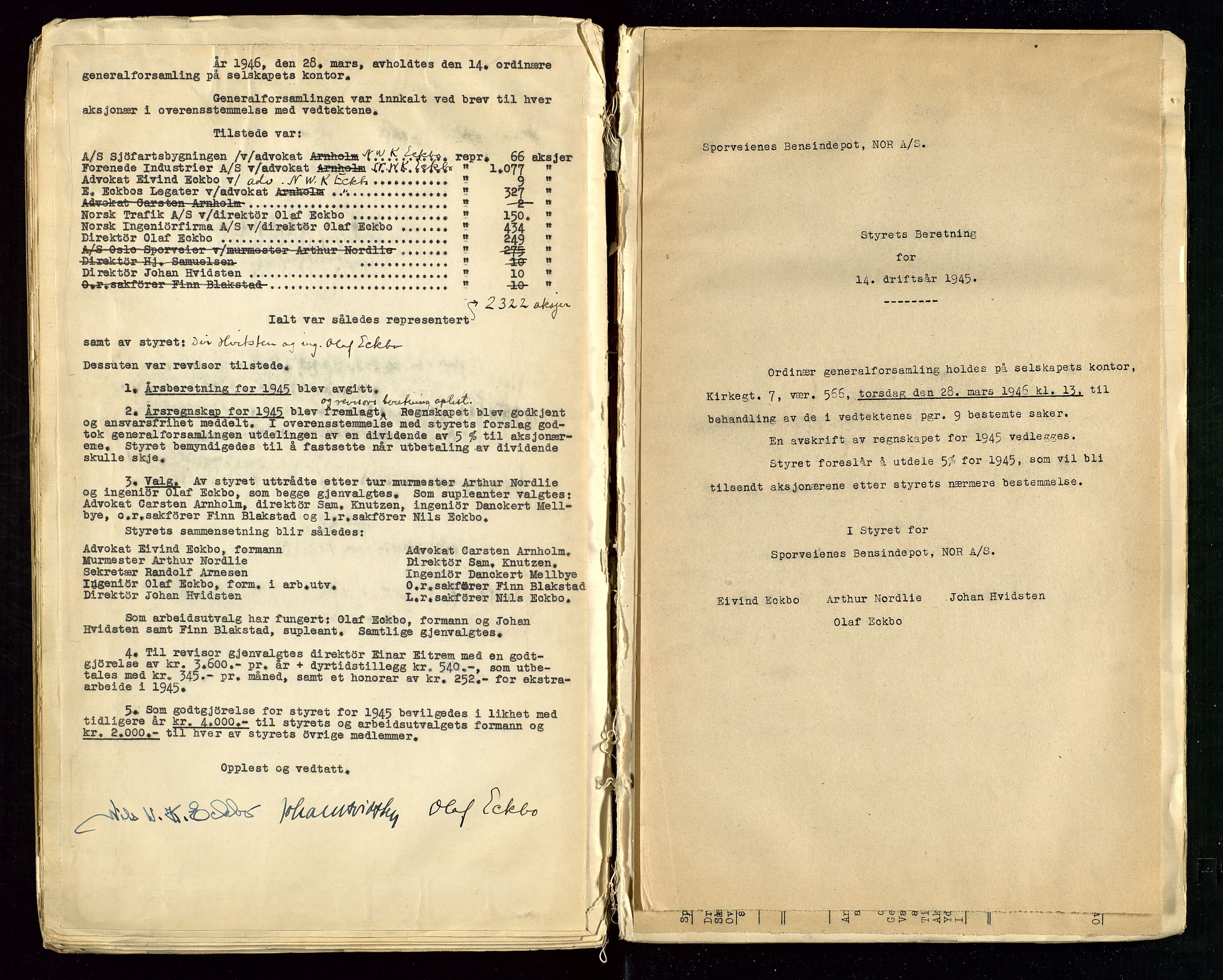 Pa 1514 - Sporveienes Bensindepot, Norsk Oljeraffineri A/S, AV/SAST-A-101919/A/L0001/0001: Styreprotokoll. Forhandlingsprotokoll Arbeidsutvaget / Styreprotokoll, 1932-1949, s. 98