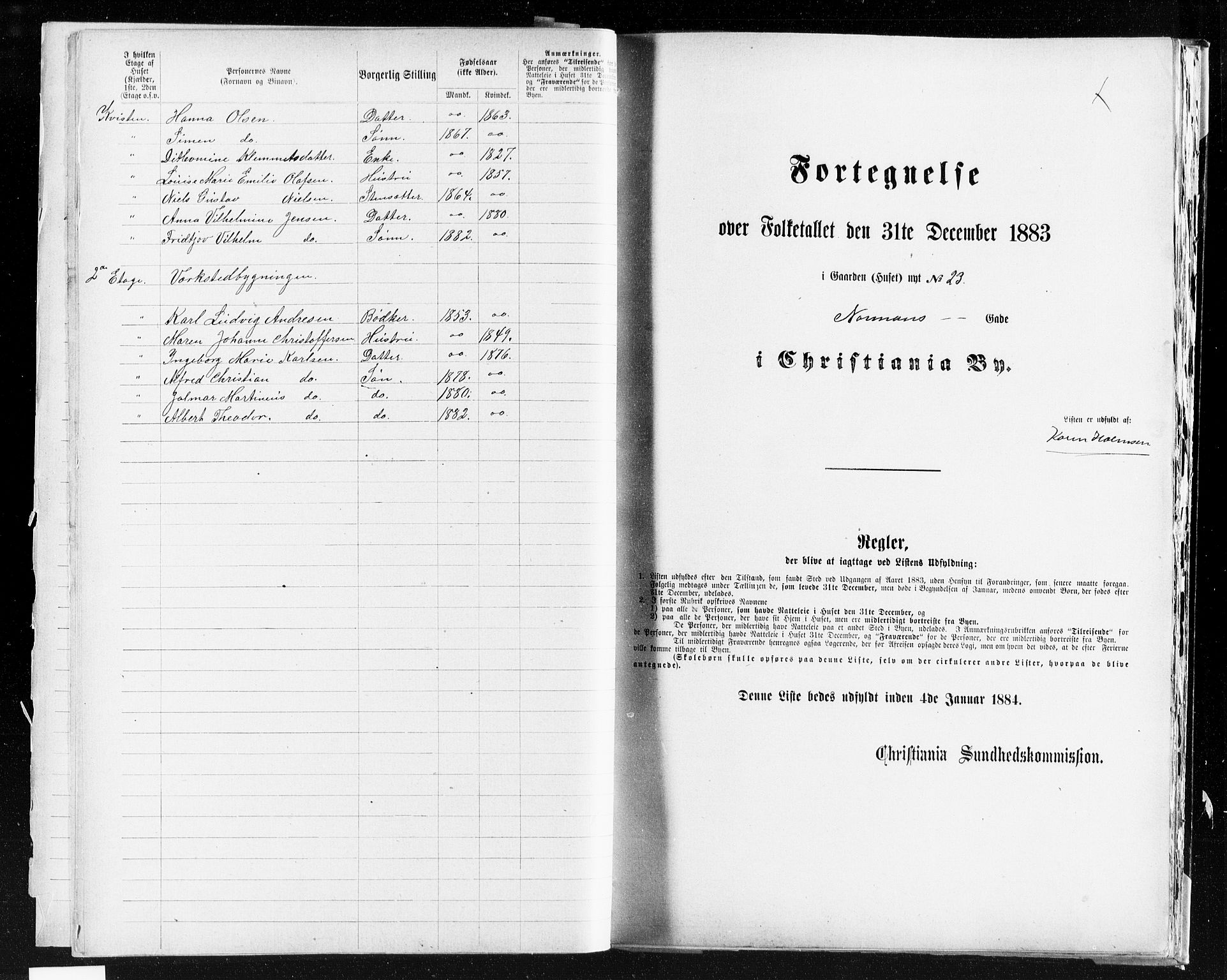 OBA, Kommunal folketelling 31.12.1883 for Kristiania kjøpstad, 1883, s. 3101