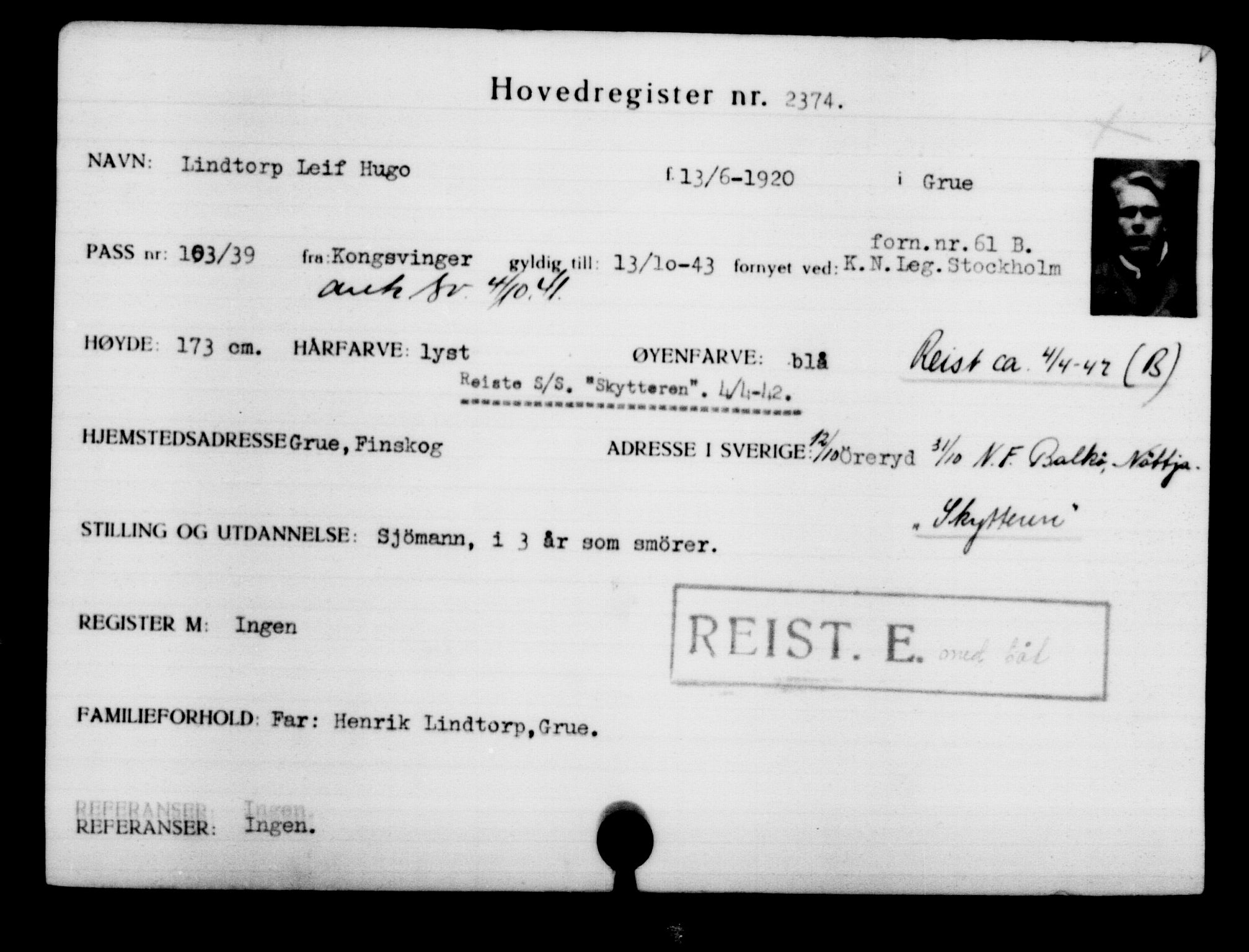 Den Kgl. Norske Legasjons Flyktningskontor, RA/S-6753/V/Va/L0003: Kjesäterkartoteket.  Flyktningenr. 2001-3495, 1940-1945, s. 528