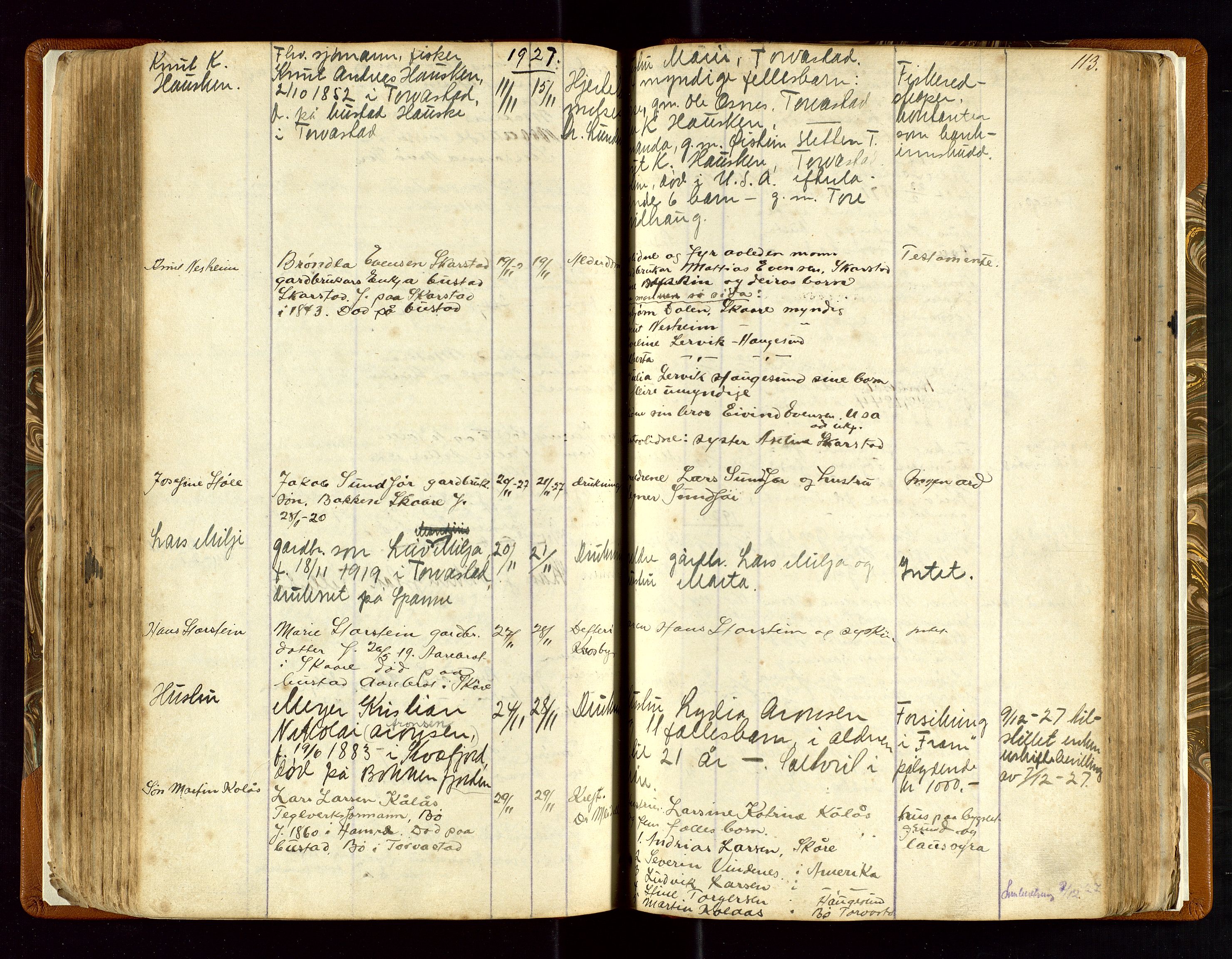 Torvestad lensmannskontor, SAST/A-100307/1/Gga/L0001: "Protocol over Straffanger i Torvestads Thinglaugs Lensmandsarrest", 1883-1931, s. 113