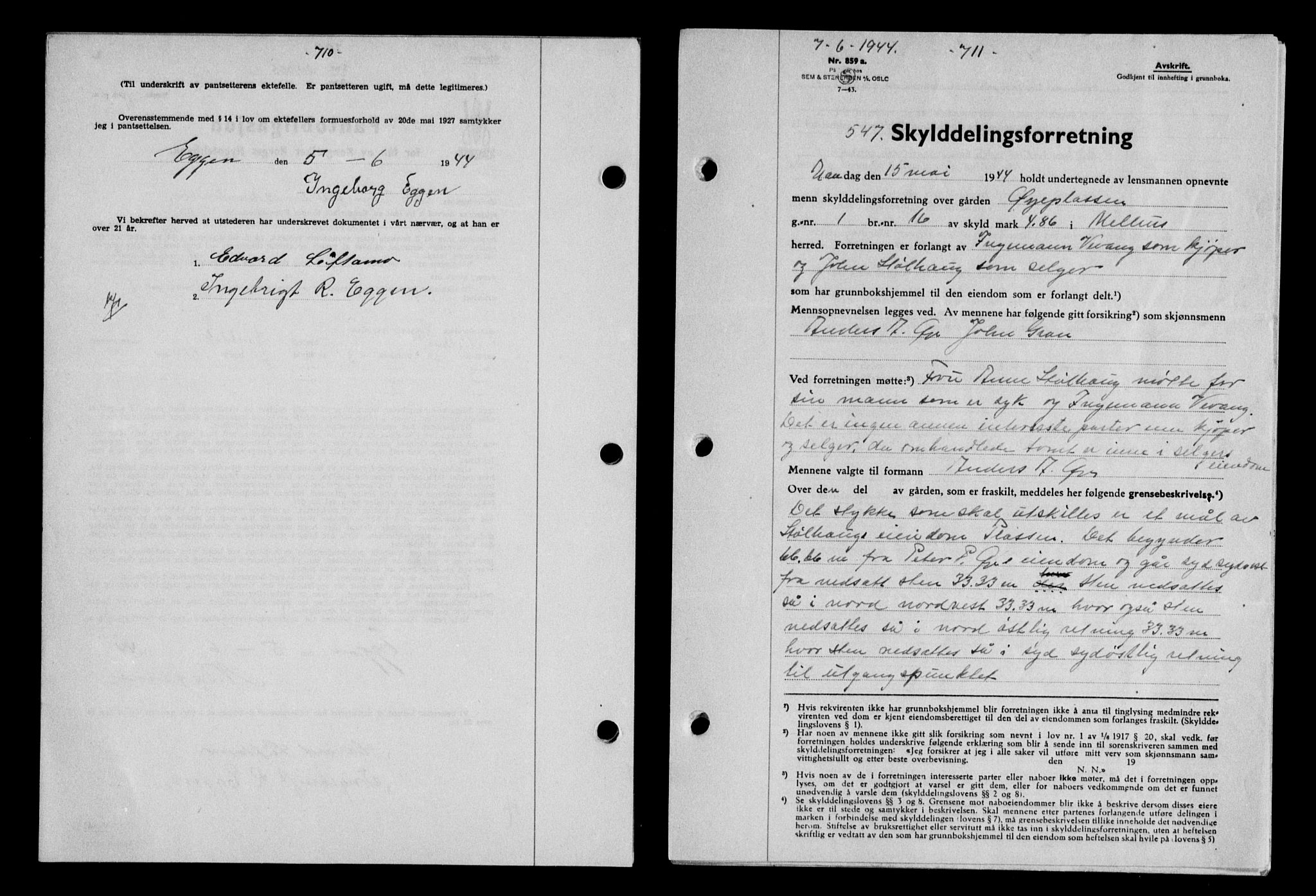Gauldal sorenskriveri, SAT/A-0014/1/2/2C/L0057: Pantebok nr. 62, 1943-1944, Dagboknr: 547/1944