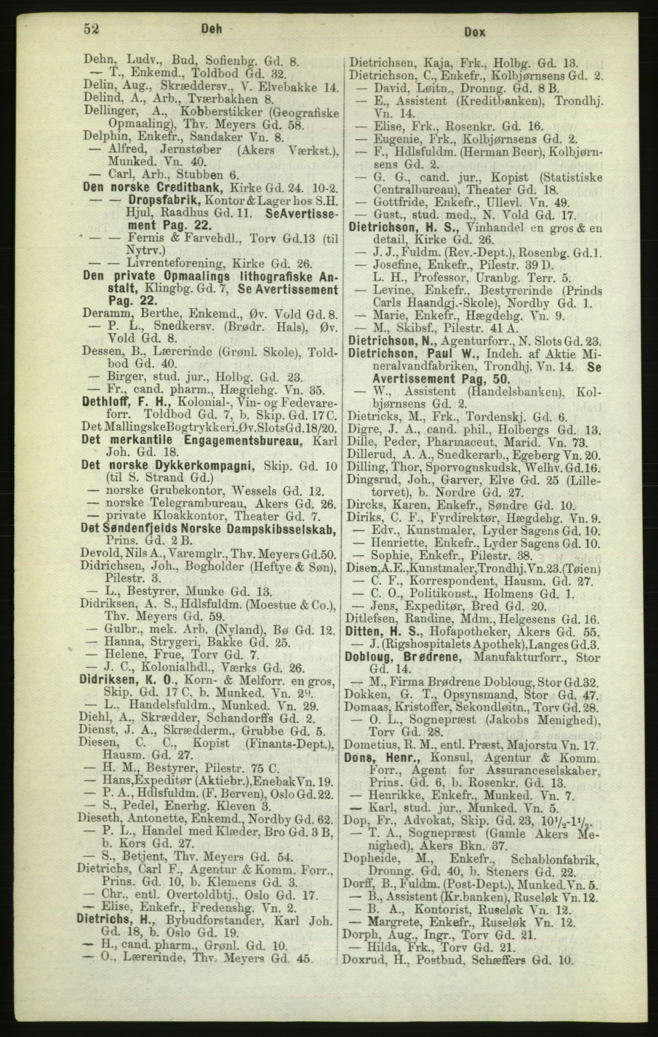 Kristiania/Oslo adressebok, PUBL/-, 1882, s. 52