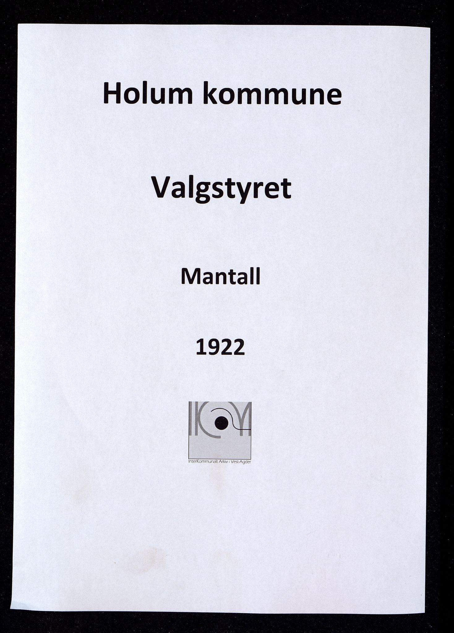 Holum kommune - Valgstyret, IKAV/1002HO110/F/L0004: Manntall, 1922