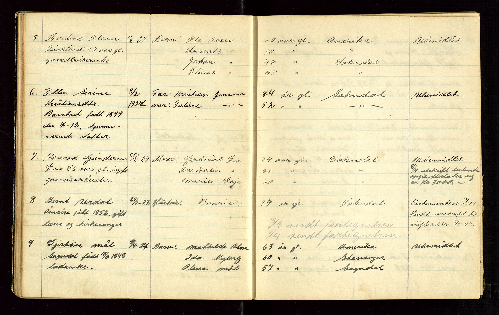 Sokndal lensmannskontor, AV/SAST-A-100417/Gga/L0002: "Dødsliste", 1924-1933